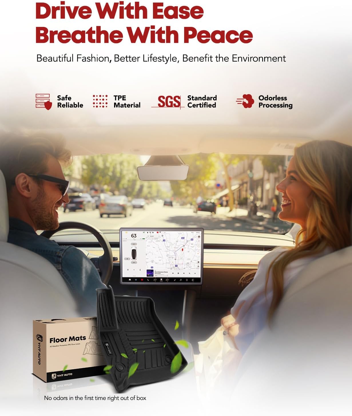 YHTAUTO Floor Mats Compatible with 2018-2024 Chevrolet Traverse 7 Seats with 2nd Row Bucket Seat, TPE All Weather Car Mats Waterproof Anti-Slip Odorless Floor Liner 1st & 2nd Row