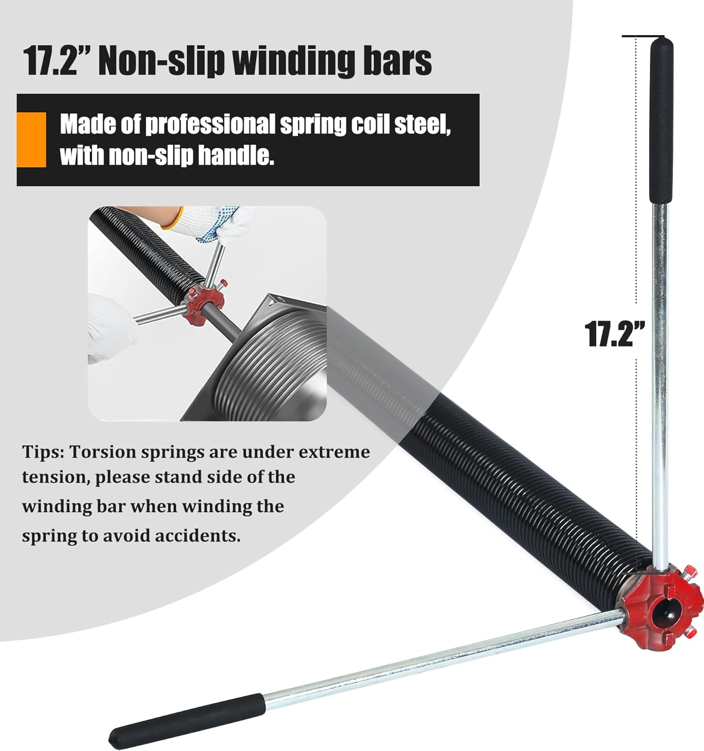 Garage Door Torsion Spring Set, Pair of 2" Electrophoresis Coated Garage Door Spring Replacement with 2 Non-Slip Winding Bars and Bearing, Minimum 16000 Cycles (.225x2x24")