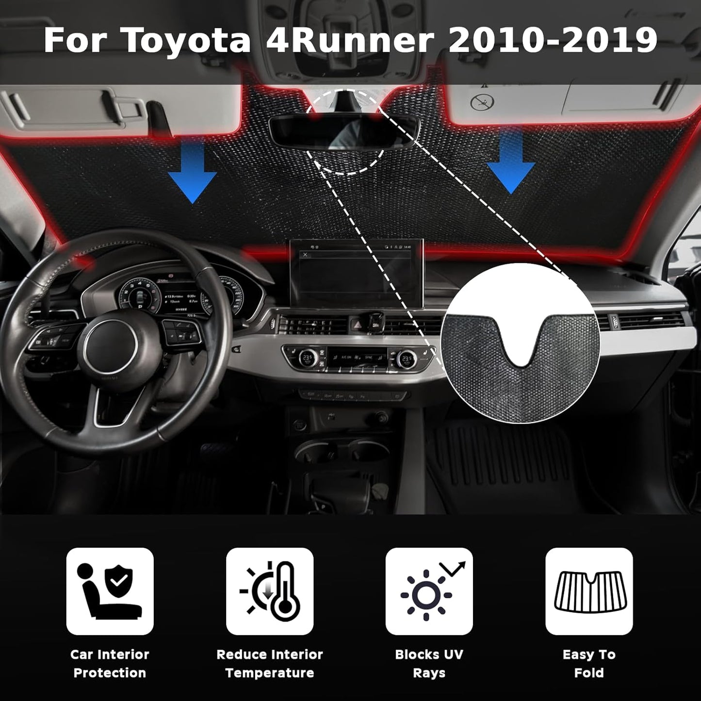 Windshield Sun Shade for Toyota 4Runner 2010-2019 4-Runner - 5-Layer Bubble Foldable Front Window Shade Sun Visor Accessories - Blocks Heat & UV Rays