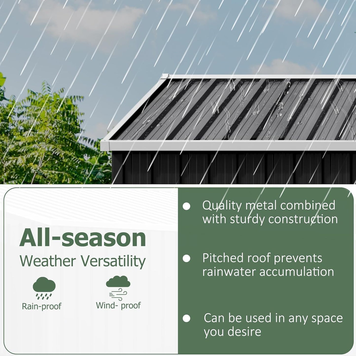 WKM 8X12 FT Outdoor Storage Shed, Utility Metal Tool Storage with Lockable Doors and Updated Frame Structure, Metal Garden Shed for Backyard, Patio Lawn, Black