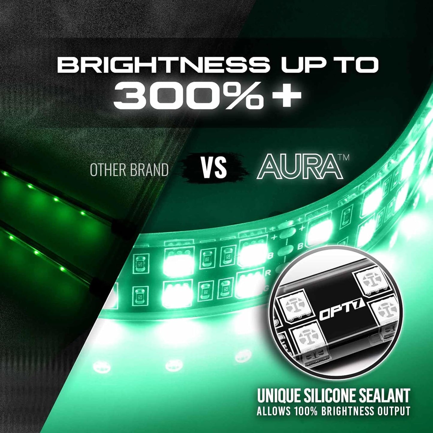 OPT7 Aura Double Row Car LED Lights Interior with Wireless Remote Control, Multicolor Mode, Sound Active Function Inside Ambient Lighting Kit, Footwell Floor Decor, Charger Adapter 12V, 4pc