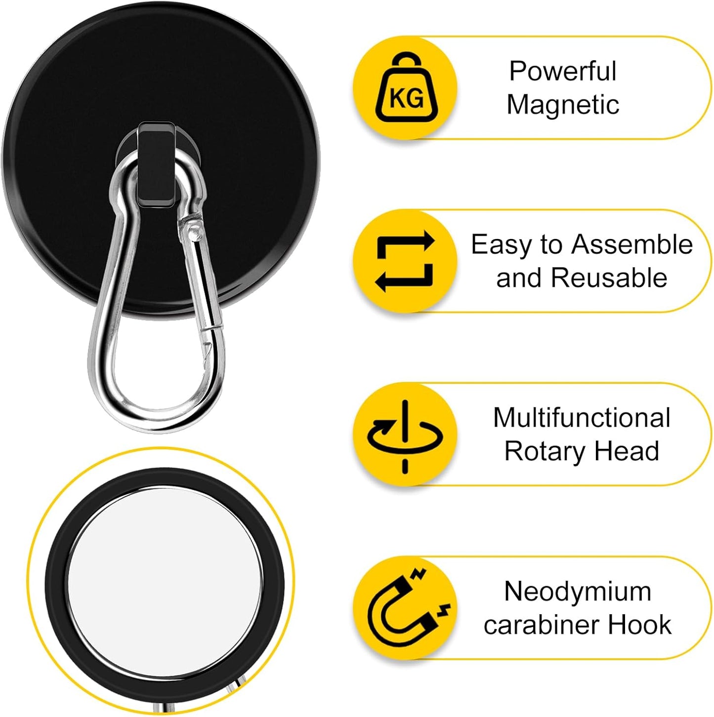 DIYMAG Black Magnetic Hooks,200LBS Strong Heavy Duty Neodymium Magnet Hook Magnetics for Hanging at Home, Office Locker, Workplace, Refrigerator, Cruise Ship or Travel, 4 Pack