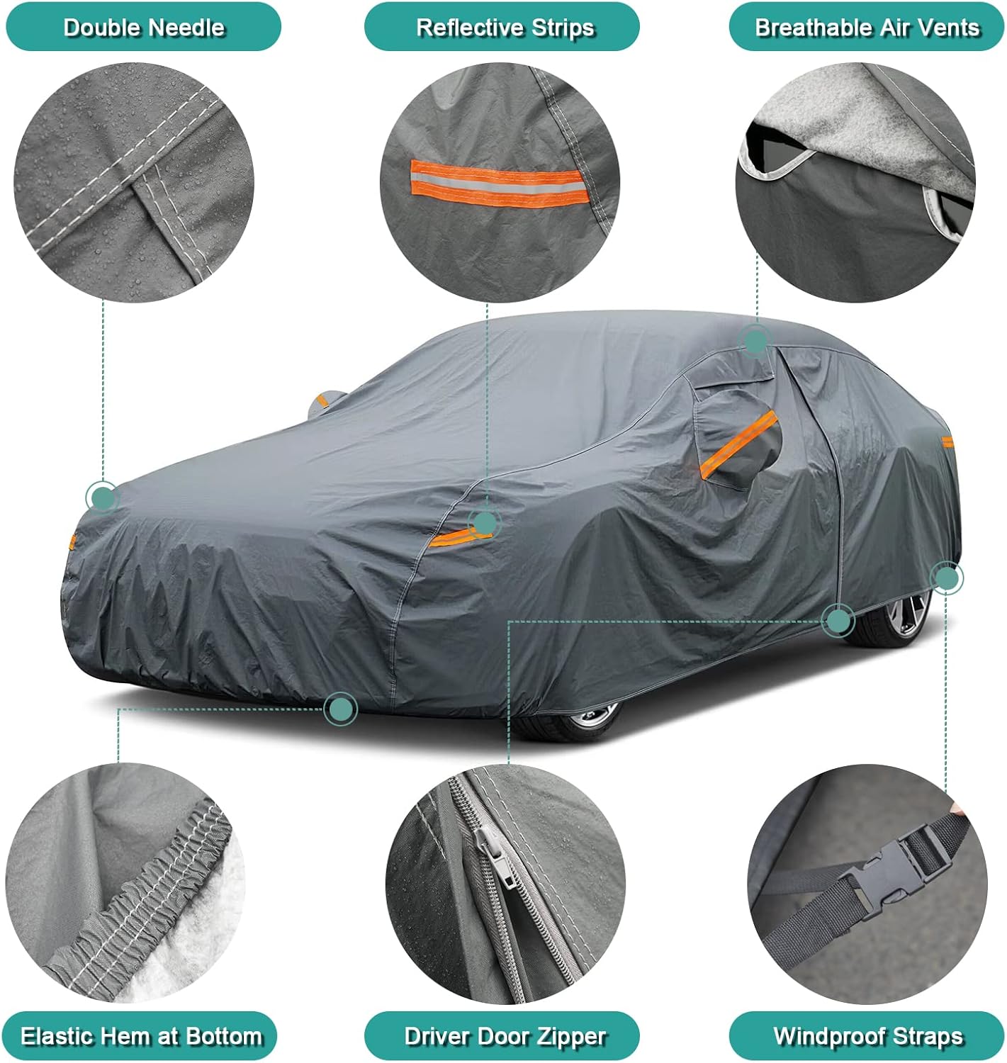 Premium Car Cover Custom Fit VW Tiguan (2016-2025), 16 Layers Heavy Duty Car Cover Waterproof All Weather with Zipper Door for Sun Rain Snow Dust Uv Protection