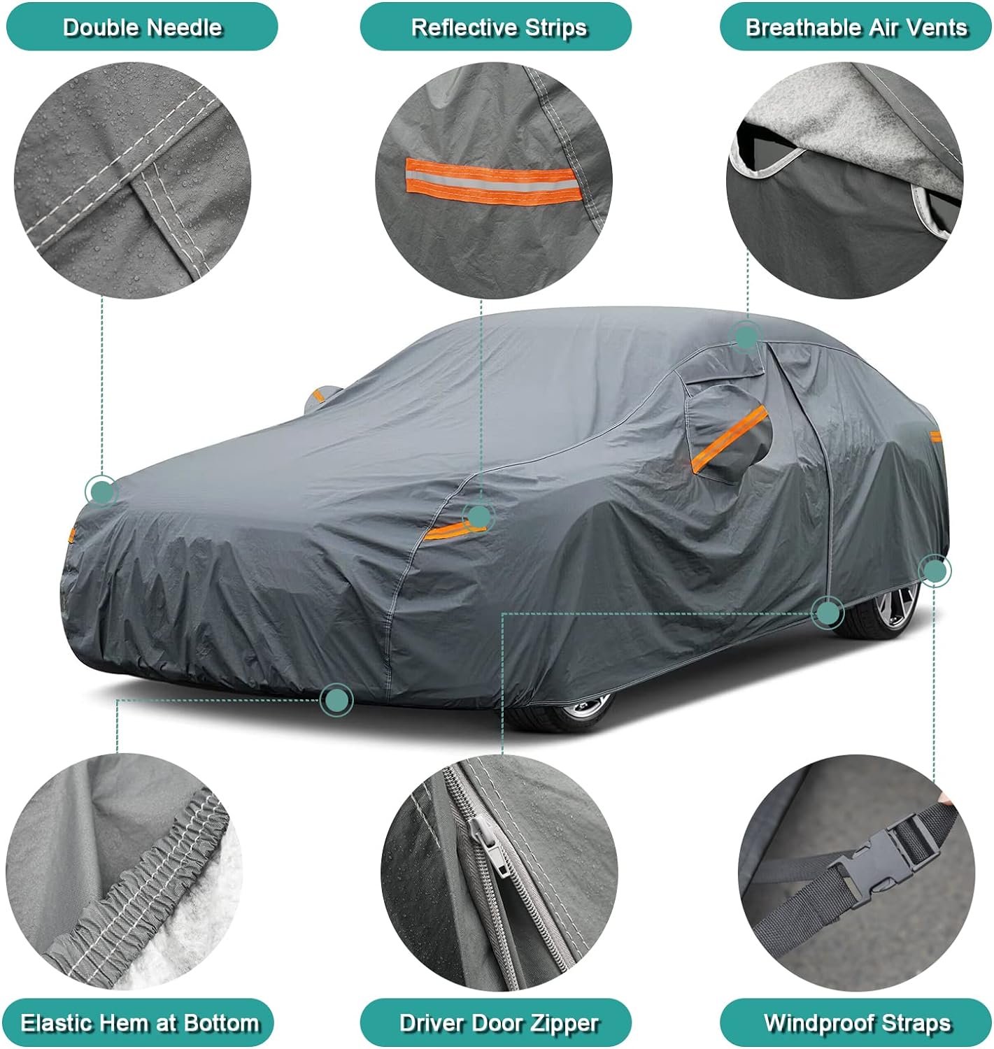 Premium Car Cover Custom Fit Kia Soul (2009-2025), 16 Layers Heavy Duty Car Cover Waterproof All Weather with Zipper Door for Sun Rain Snow Dust Uv Protection