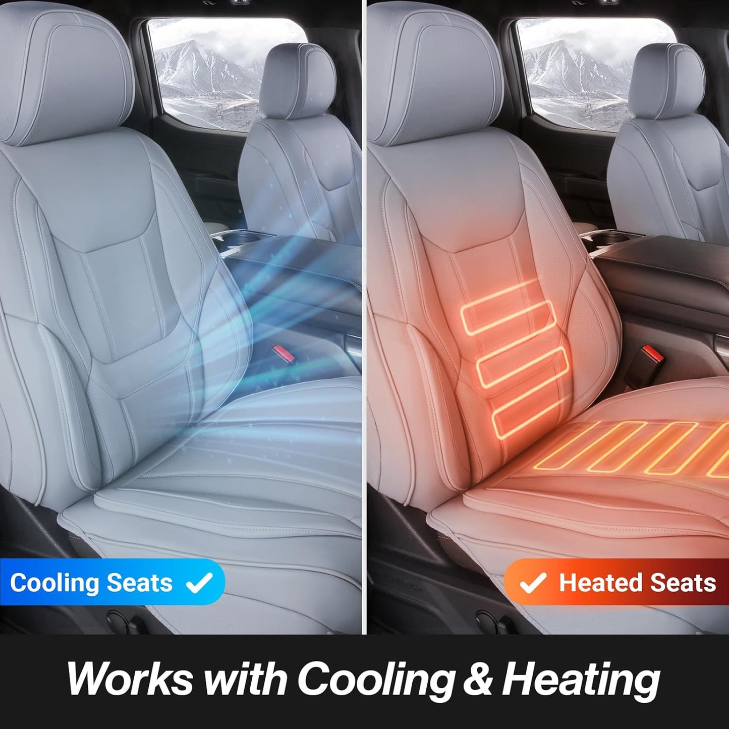 Coverland Custom Car Seat Covers Compatible with 2007-2013 Silverado 1500 Crew Cab, Extended Cab - Premium Leather Non-Slip Waterproof Interior Protector Full Set-Gray [See Size Chart-Size X133]