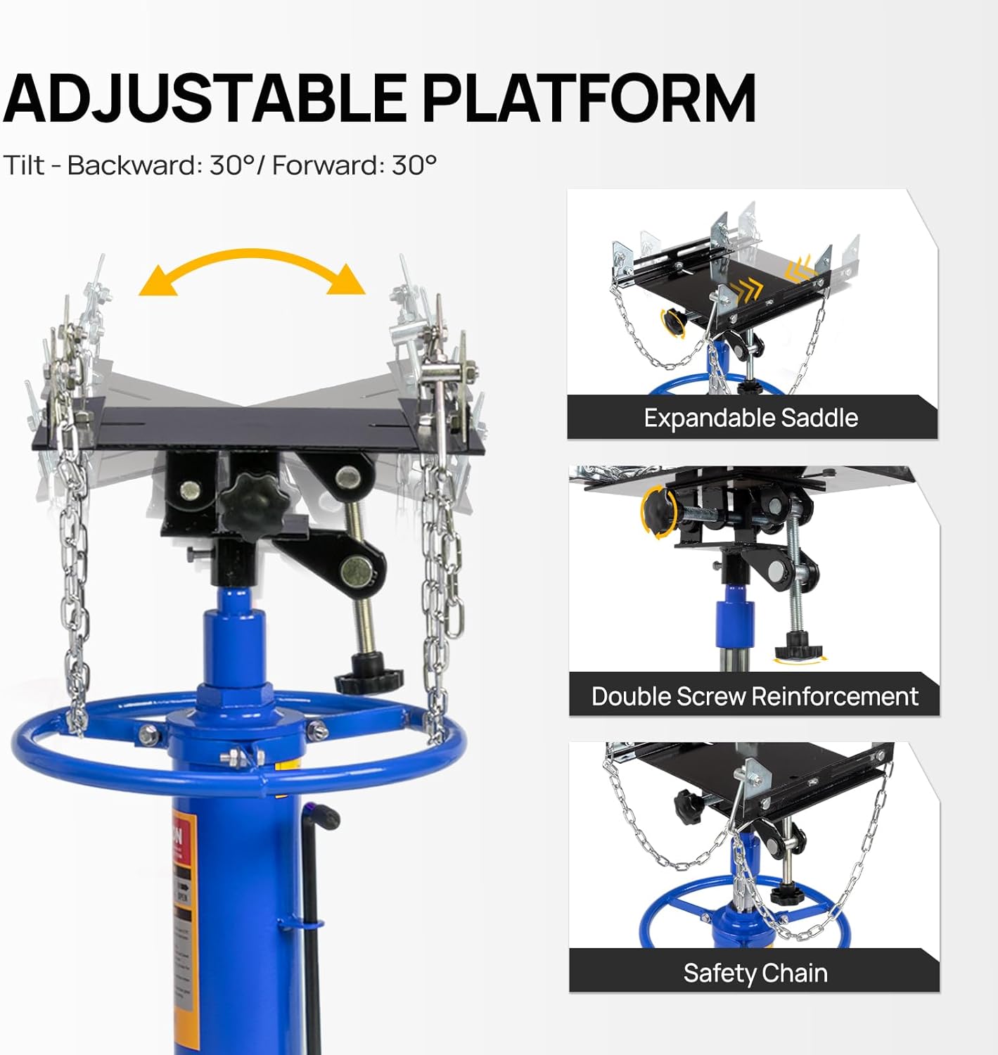TUFFIOM Transmission Jack, 1660 lbs 3/4-Ton Hydraulic 2-Stage High Lift Vertical Telescoping Floor Jack Stand, 34" to 68" Lifting Range, w/Pedal, 360° Swivel Wheels, Garage/Shop Lift Hoist, Blue