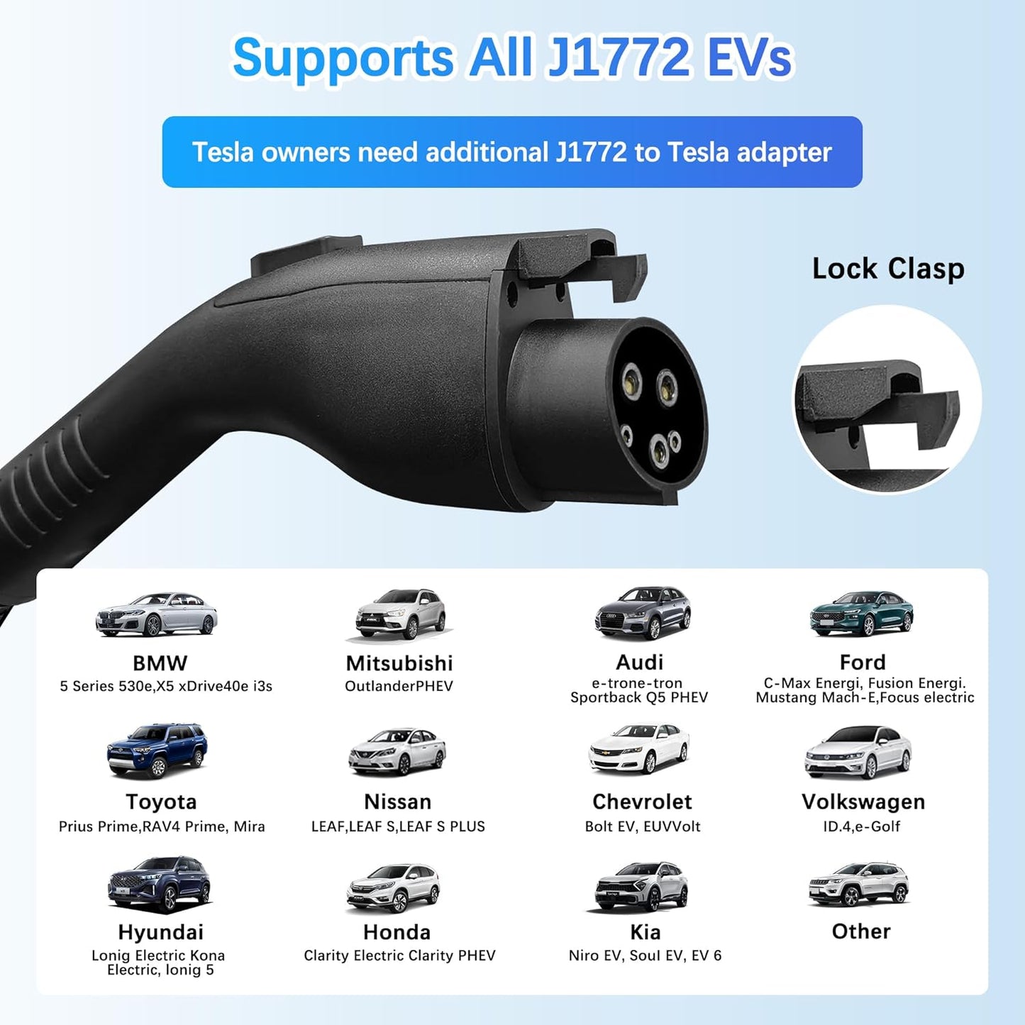 Portable Level 1&2 EV Charger, 16Amp Adjustable Current, Wallbox for Home/Travel, 110V/240V, NEMA 5-15&6-20 Plugs, 24.99FT Cable, Compatible with J1772 Electric Cars, Tesla Needs Adapter