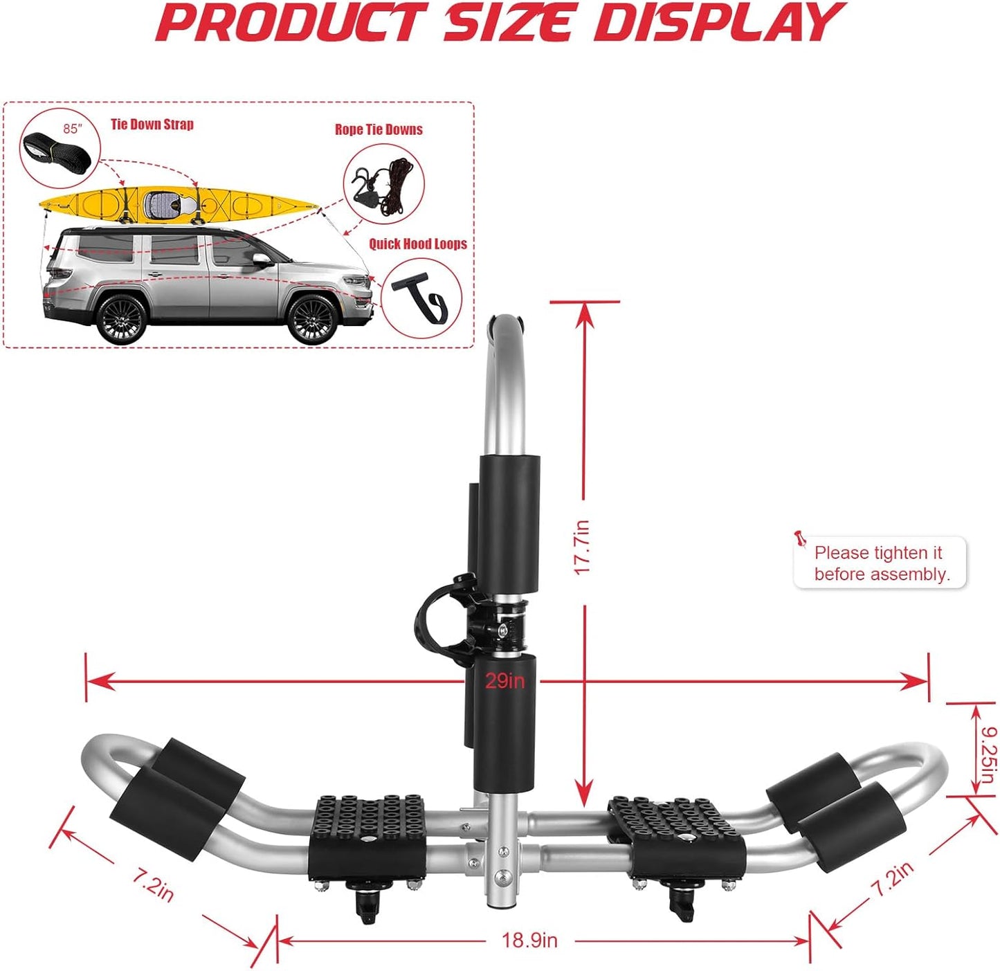 FORWODE Kayak Roof Rack, 2 in 1 Aluminum 2 Pair J-Bar Roof Rack, Folding Adjustable Rack, Weight 160 LBS Heavy Duty Kayak Roof Carrier 2 Kayak, Canoe, SUV, Surfboard on SUV, Car and Truck Crossbar
