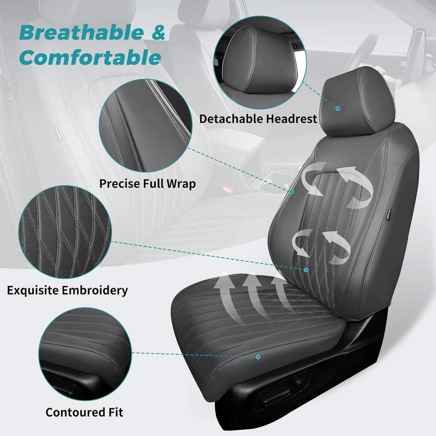 Seat Covers for Honda CRV 2017-2022 EX/EXL/LX/Sport/Touring/Special Edition, Hybrid & Gas,1:1 Custom Fit Leather Seat Covers Full Set - Grey