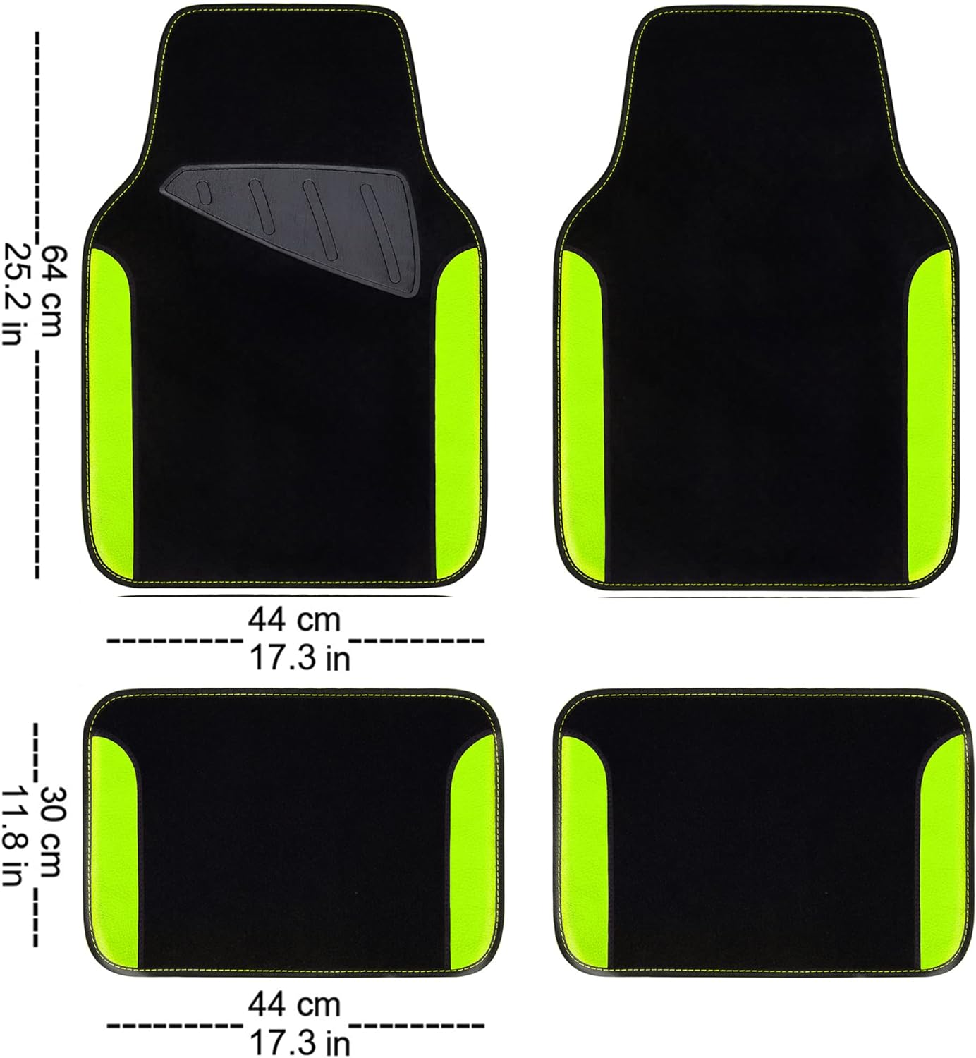 CAR PASS Fluorescent Leather & Waterproof Car Carpet Floor Mats, Universal Car Mats Fit for SUV,Vans,sedans, Trucks,Set of 4pcs Car Carpet with Anti-Slip nibbs Driver Heel Pad (Black Green Lime)