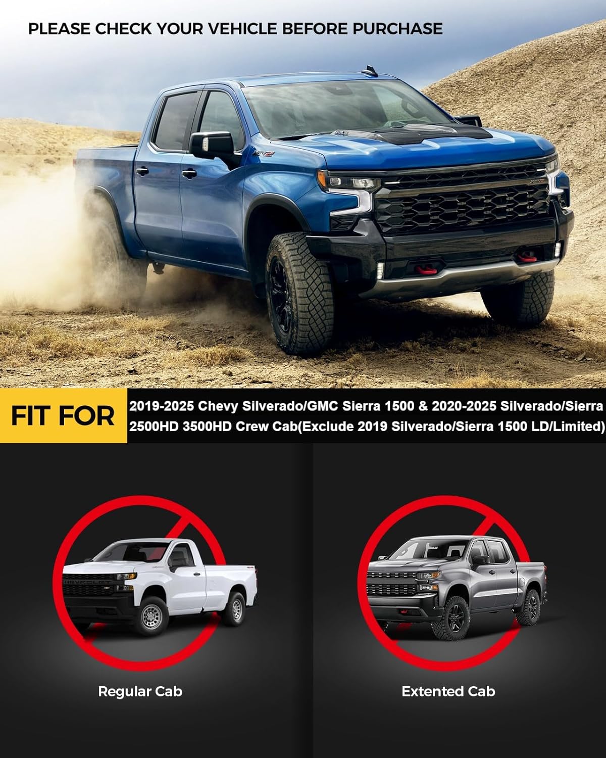 KYX Running Boards Fit for 2019-2025 Chevy Silverado/GMC Sierra 1500 2020-2025 Silverado/Sierra 2500HD 3500HD Crew Cab, 6 inches Dual Tube Side Steps Nerf Bars Step Bars Side Bars Step Rails