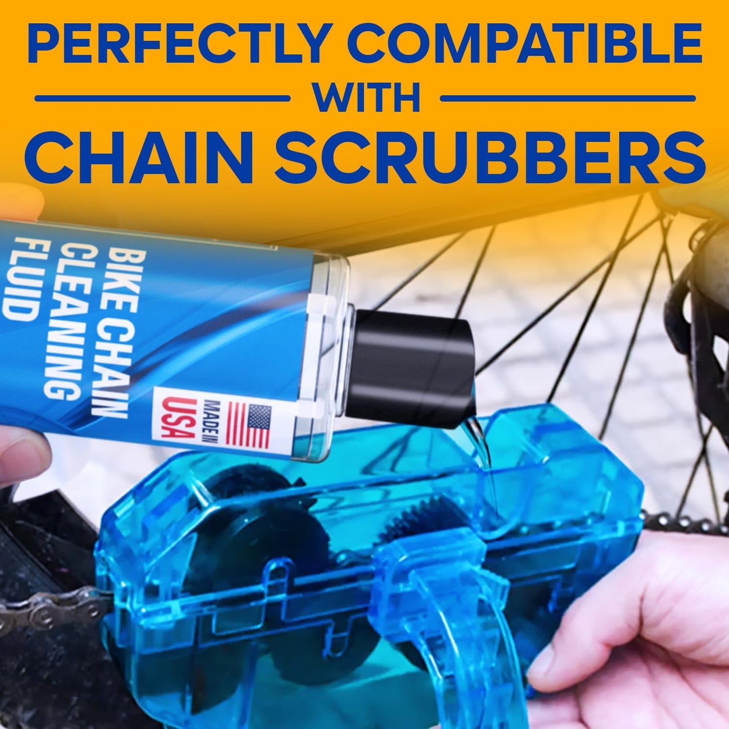Bicycle Chain & Component Cleaning Fluid - 16oz Chain Degreaser Works in Minutes - Made in USA - Compatible With All Chain Scrubbers Or Apply Directly To Chain - Bike, Motorcycle & Chainsaw Chains