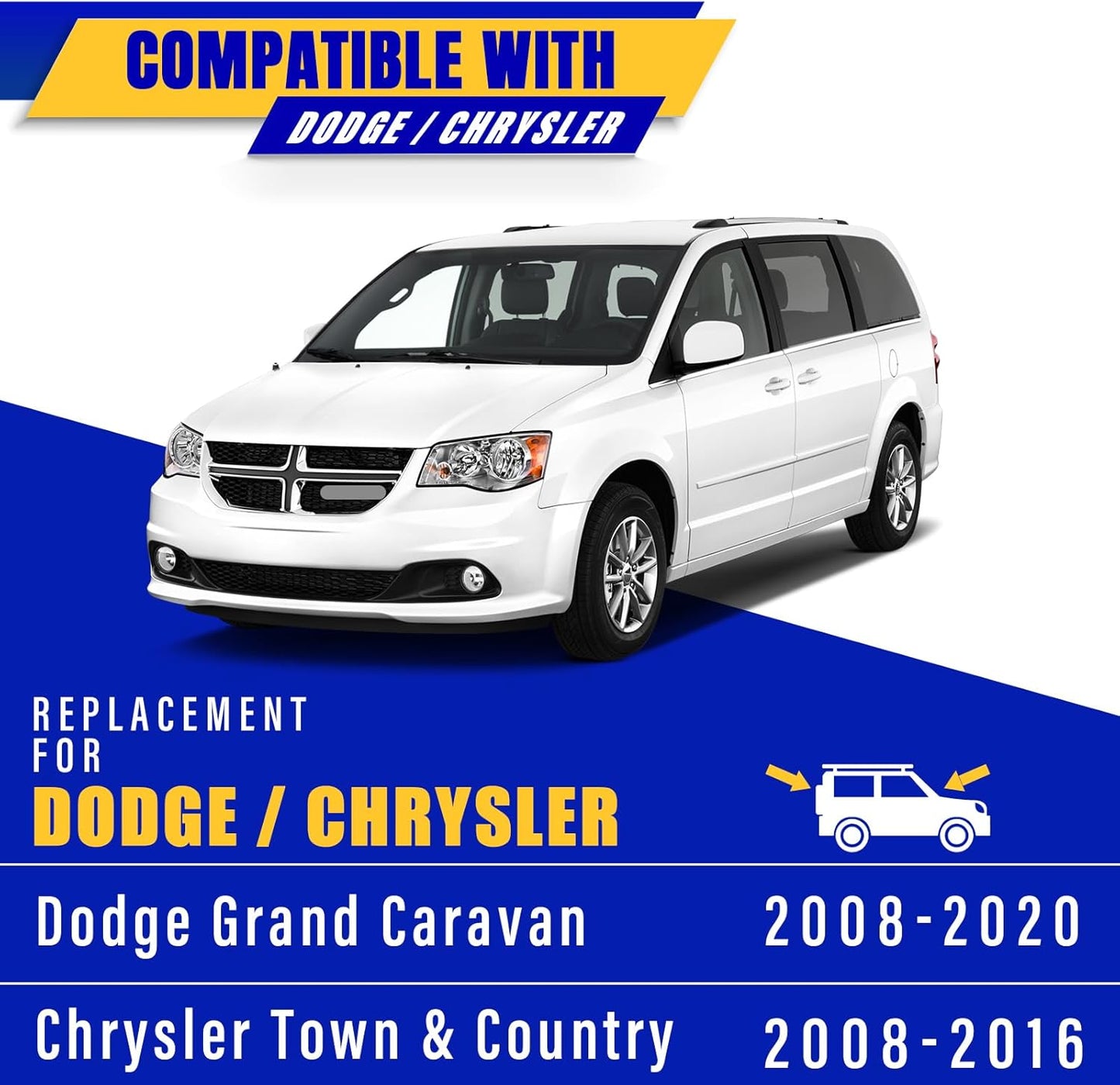 3 wipers Replacement for 2008-2019 2020 Dodge Grand Caravan, Chrysler Town & Country 2008-2016 Windshield Wiper Blades Original Equipment Replacement - 26"/20"/16" (Set of 3) U/J HOOK