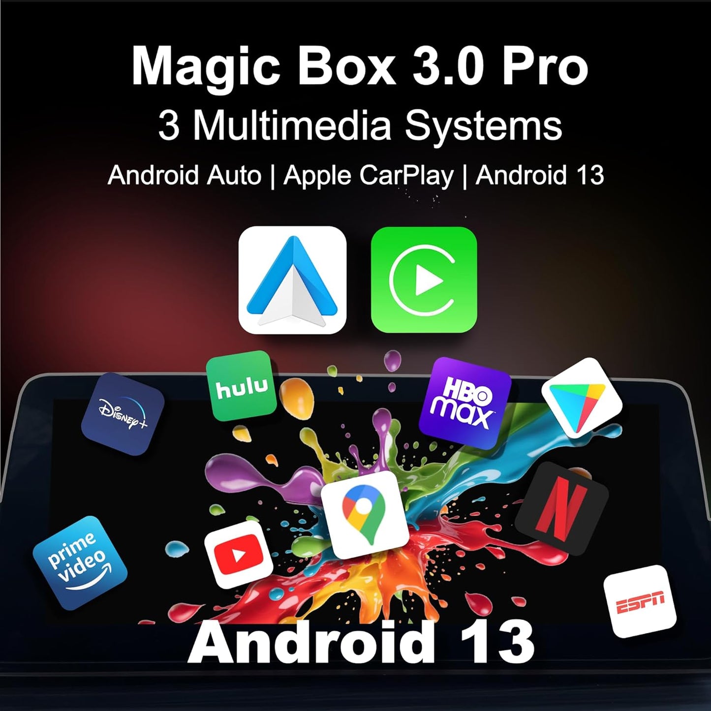 Magic Box 3.0 Pro – Snapdragon 6125 Octa-Core, HDMI & Dual Display | Supports 4G SIM Card | Stream Netflix, Disney+, YouTube, Prime Video | Wireless CarPlay & Android Auto | for Wired CarPlay Cars