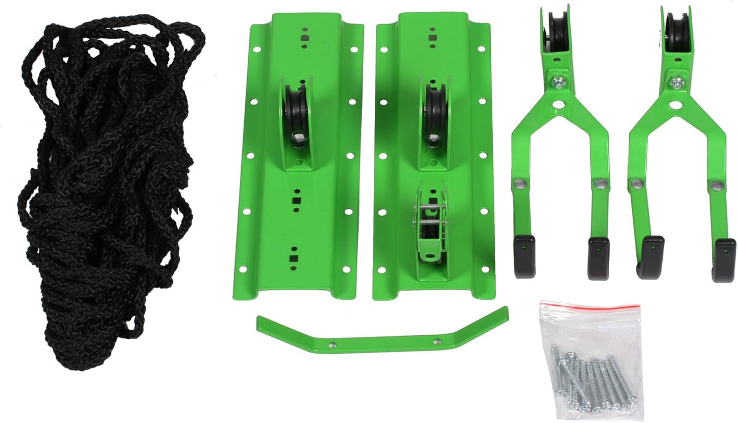 Bike Hanger - Overhead Pulley System with 100lbs Capacity for Bicycles and Ladders - Secure Garage Ceiling Storage by Rad Sportz, Green
