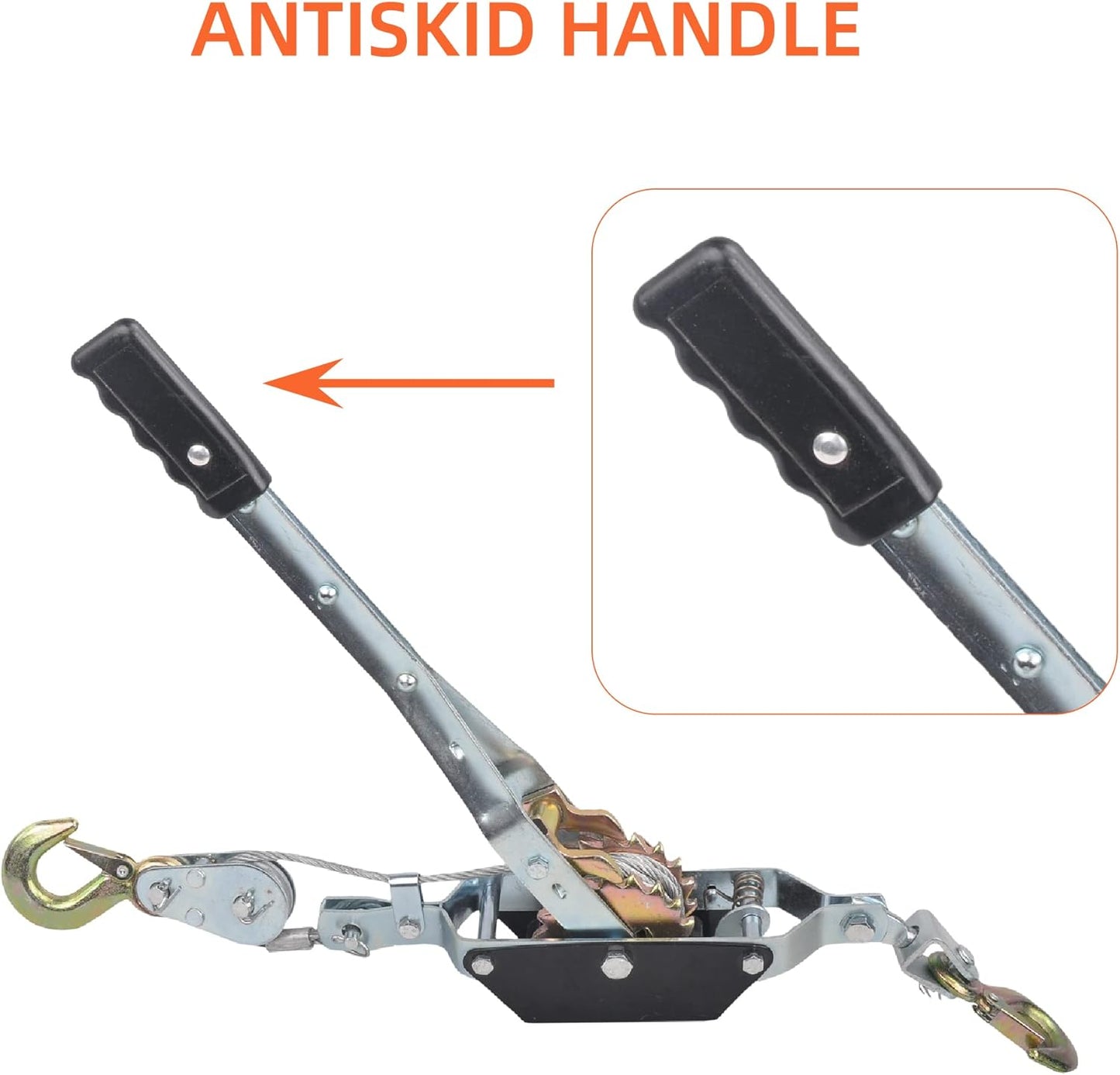 2 Ton Heavy Duty 2 Hook Steel Cable Dual Gear Power Puller Come Along Chain Winch Ratchet Tool, Automotive Hoist Hand Winch Cable Puller Stretcher Lift