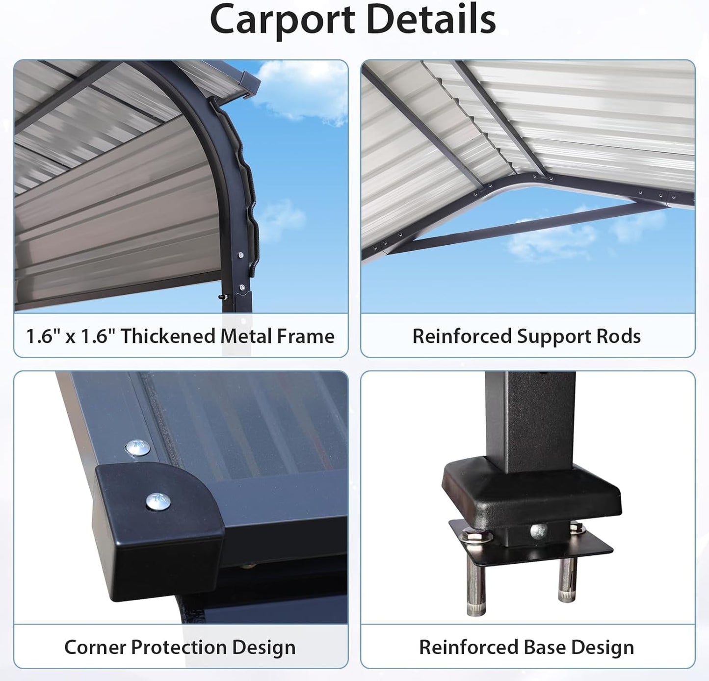 Verano Garden 12 x 20 FT Metal Carport, Heavy Duty Carport Canopy with Galvanized Steel Frame & Roof, Outdoor Portable Car Port for All-Weather, Garage Car Shelter for Cars, Boats and Truck