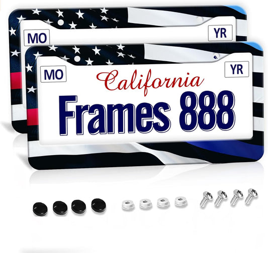 American Flag License Plate Frame American Flag License Plate Holder American Flag Eagle License Plate Frame Covers US Car Tag Frame Stainless Aluminum 2 Pack 2 Holes Decorative 2 Pcs Set for Men