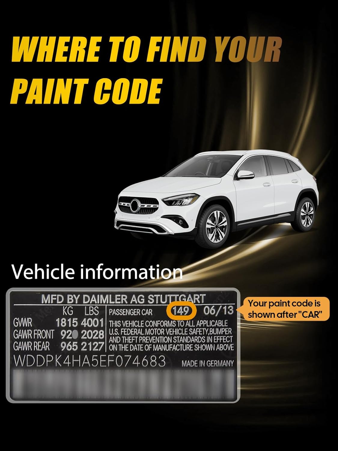 (149/9149) Polar White Touch Up Paint Compatible with Mercedes-Benz, Exact Match Car Paint Pen Automotive Scratch Repair Remover Kit Quick & Easy Solution for Vehile Chips and Nicks