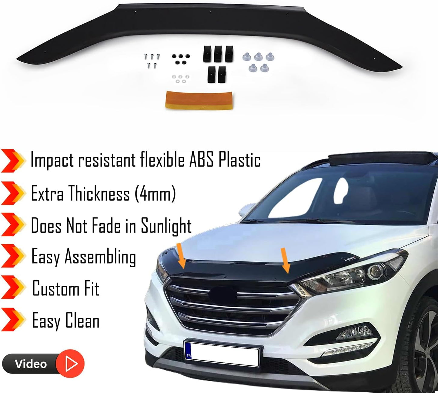 Hood Deflector Guard Fits Hyundai Tucson 2016-2020 | Bug & Bonnet Shields, Protects from Particles & Bug, All Weather - Durable - Easy Assembly Without Drill