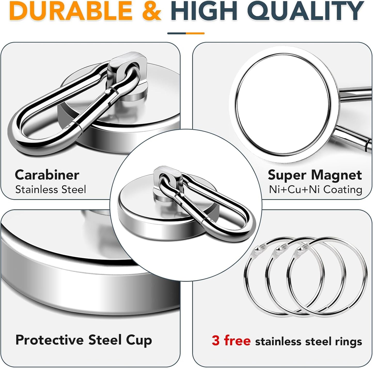 MIKEDE 150LB Magnetic Hooks, Neodymium Magnets Heavy Duty with Swivel Carabiner Hooks, Strong Rare Earth Magnets with Hooks for Garage, Kitchen, Cruise Cabin, Office - 3 Pack