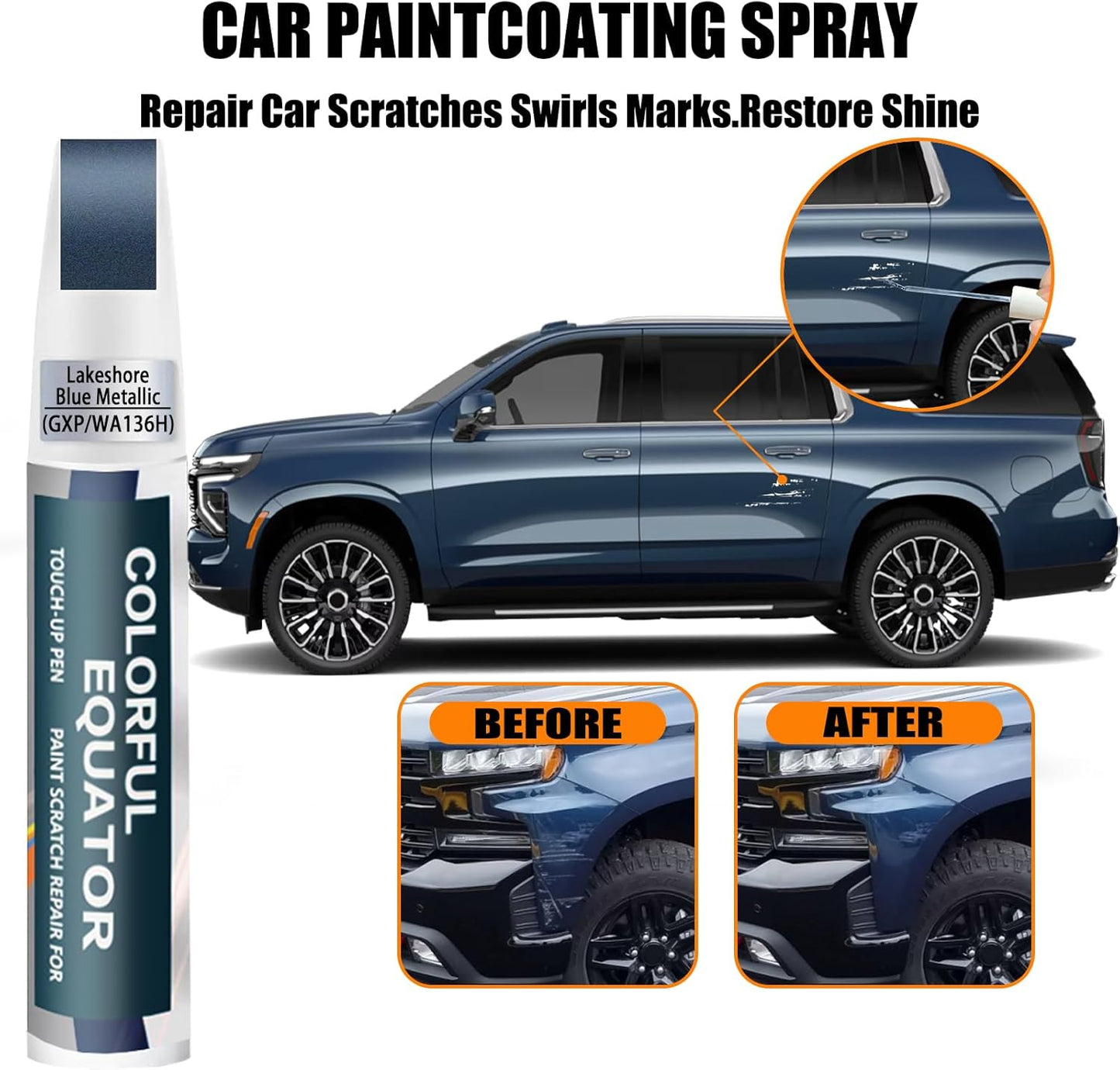 Lakeshore Blue Metallic(GXP/WA136H) Touch Up Paint Compatible with Chevrolet, Car Paint Pen Scratch Repair Two-In-One Touch Up Paint, Premium Car Scratch Remover for Deep Scratches