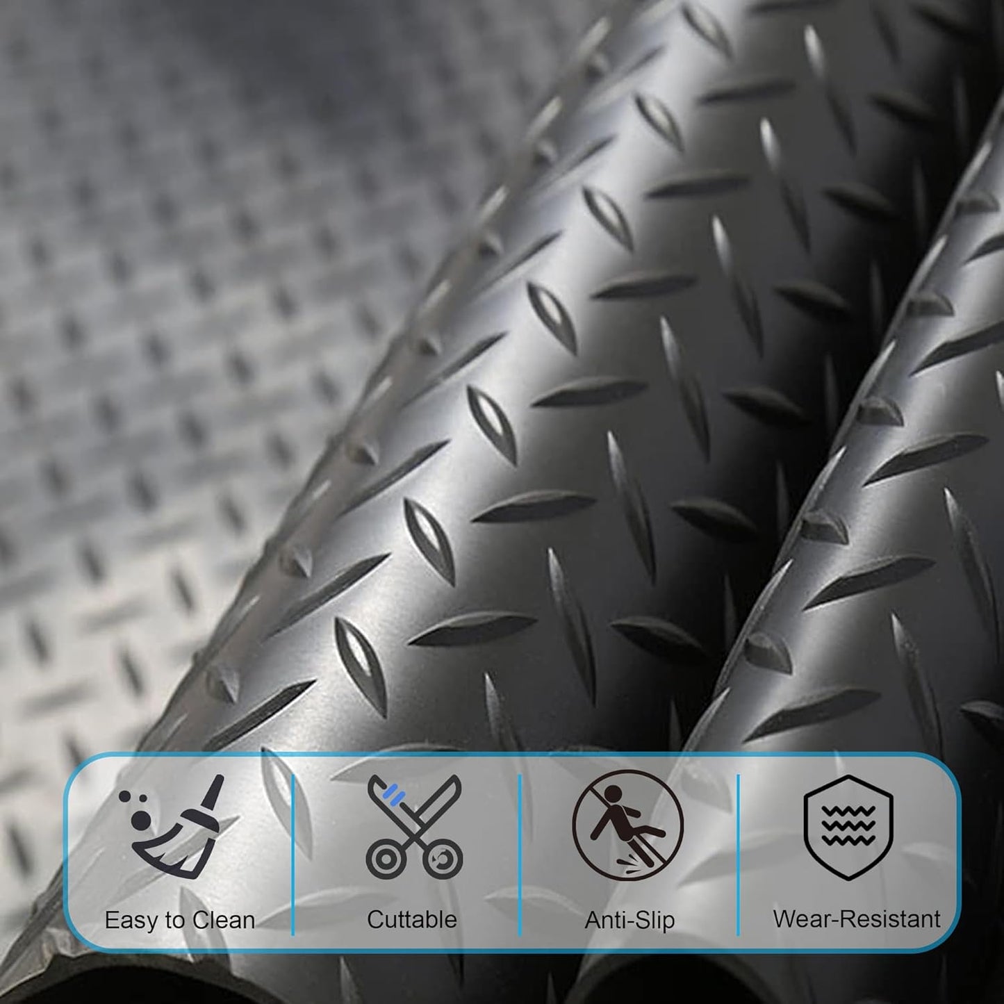 OrangeStar 4 x 10 Ft Garage Floor Mat, Diamond Plate PVC Garage Flooring Roll for Under Car, Heavy Duty Parking Mats, Black