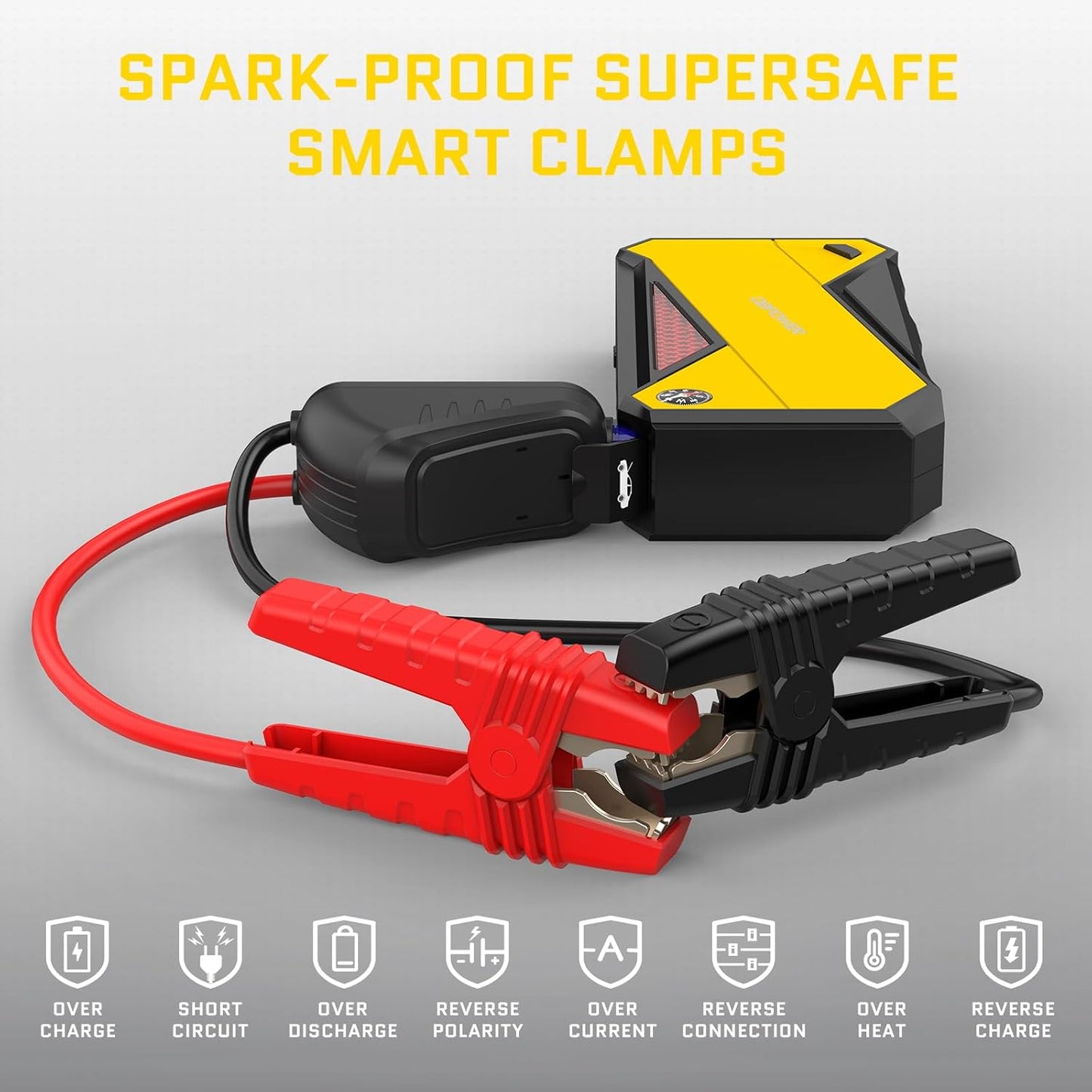 DBPOWER Peak 1600A 18000mAh Portable Car Jump Starter(up to 7.2 Gas, 5.5L Diesel Engines) Battery Booster with Smart Charging Port, LCD Display, Intelligent Jumper Clamps, Compass and LED Light