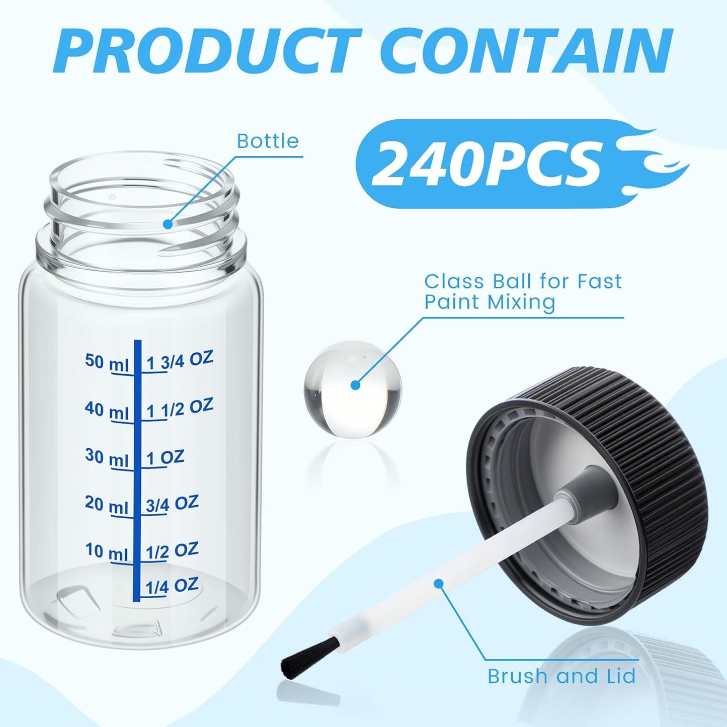 Mumufy 60 Pcs Touch up Paint Bottles with Brush and Lid Empty Touch up Bottle with Mixing Balls 2 oz Fluid Capacity Leftover Paint Container for Car Scratches Repair (Clear)