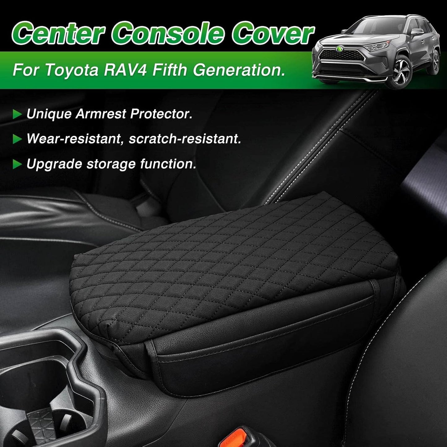 Shademax Center Console Cover Toyota RAV4 2019-2024 2025 2026 Armrest Cover Cushion Pad for Toyota RAV4 Accessories PU Leather Armrest Seat Box Protector with Pockets Storage Bag