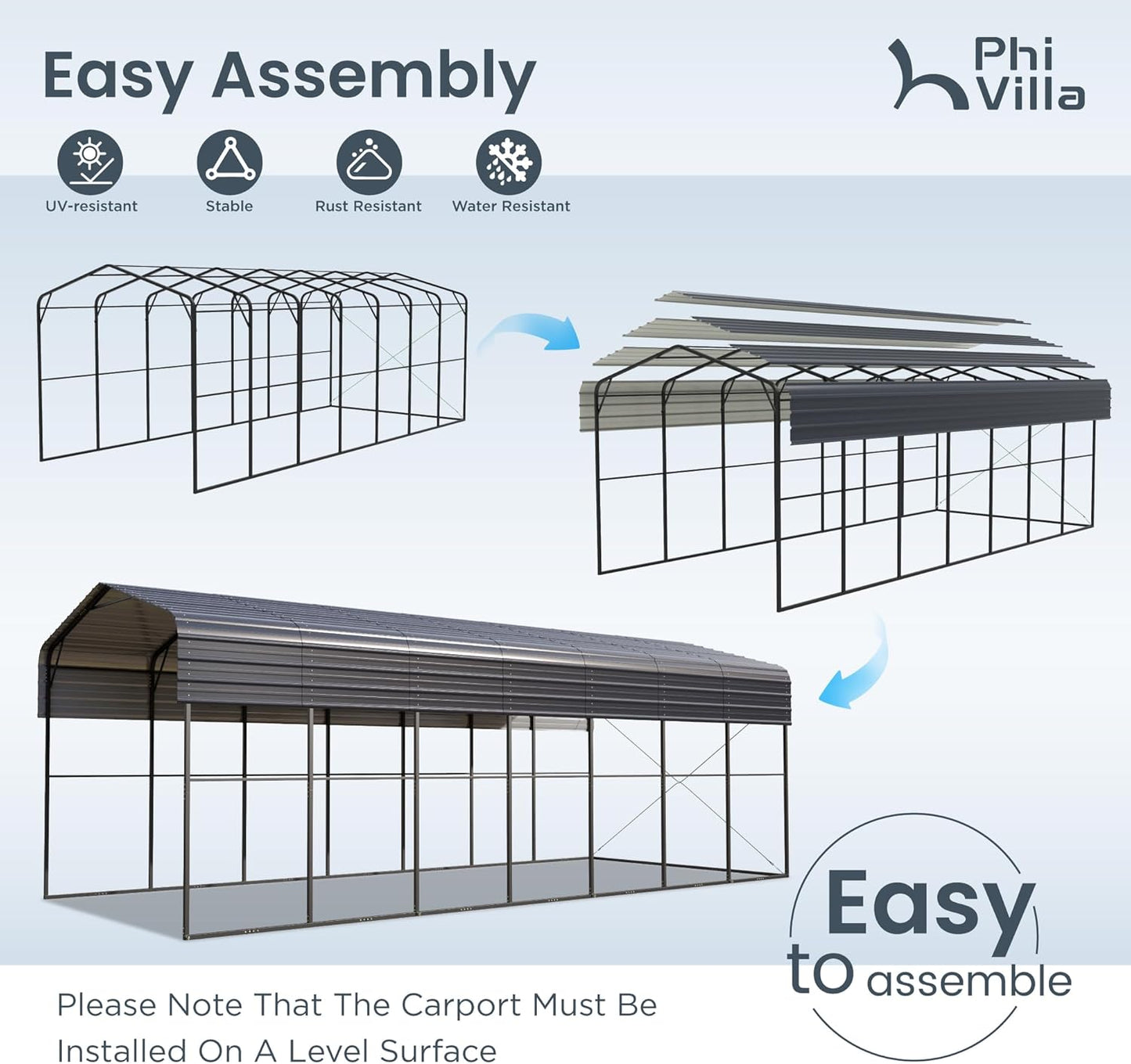 PHI VILLA 35 x 14 ft Heavy Duty Metal Carport with Galvanized Steel Roof for RVs, Cars, Boats, and Tractors