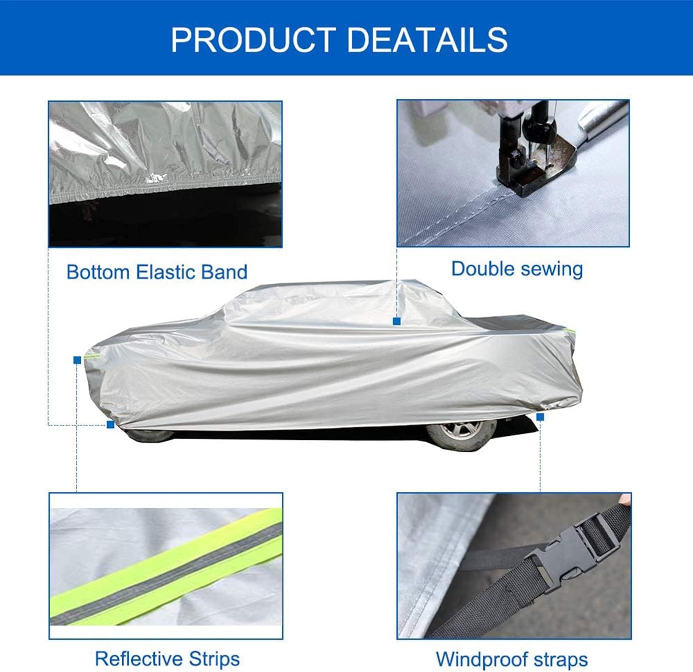 KouKou Truck Cover Waterproof All Weather, 6 Layers Full Pickup Cover, Universal Fit for Ford F150,RAM 1500 2500 3500,Toyota Tundra,Crew Supercrew Cab Truck. (232-242 inch Length,7ft Bed)