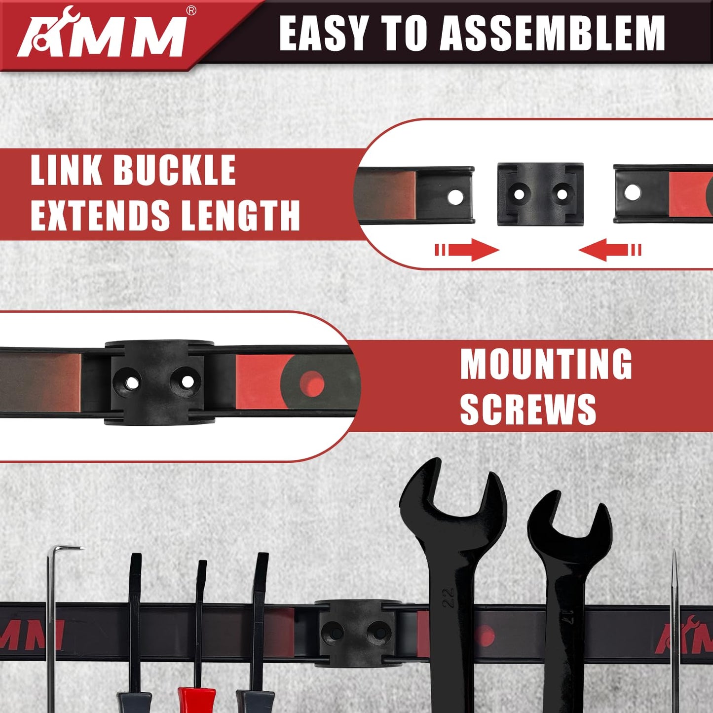 AMM 8PCS Magnetic Tool Holder Strip, 12" Heavy Duty Tool Organizer Magnetic Strip with Mounting Screws, Tool Magnet Bar for Tool Storage, Garage Organization