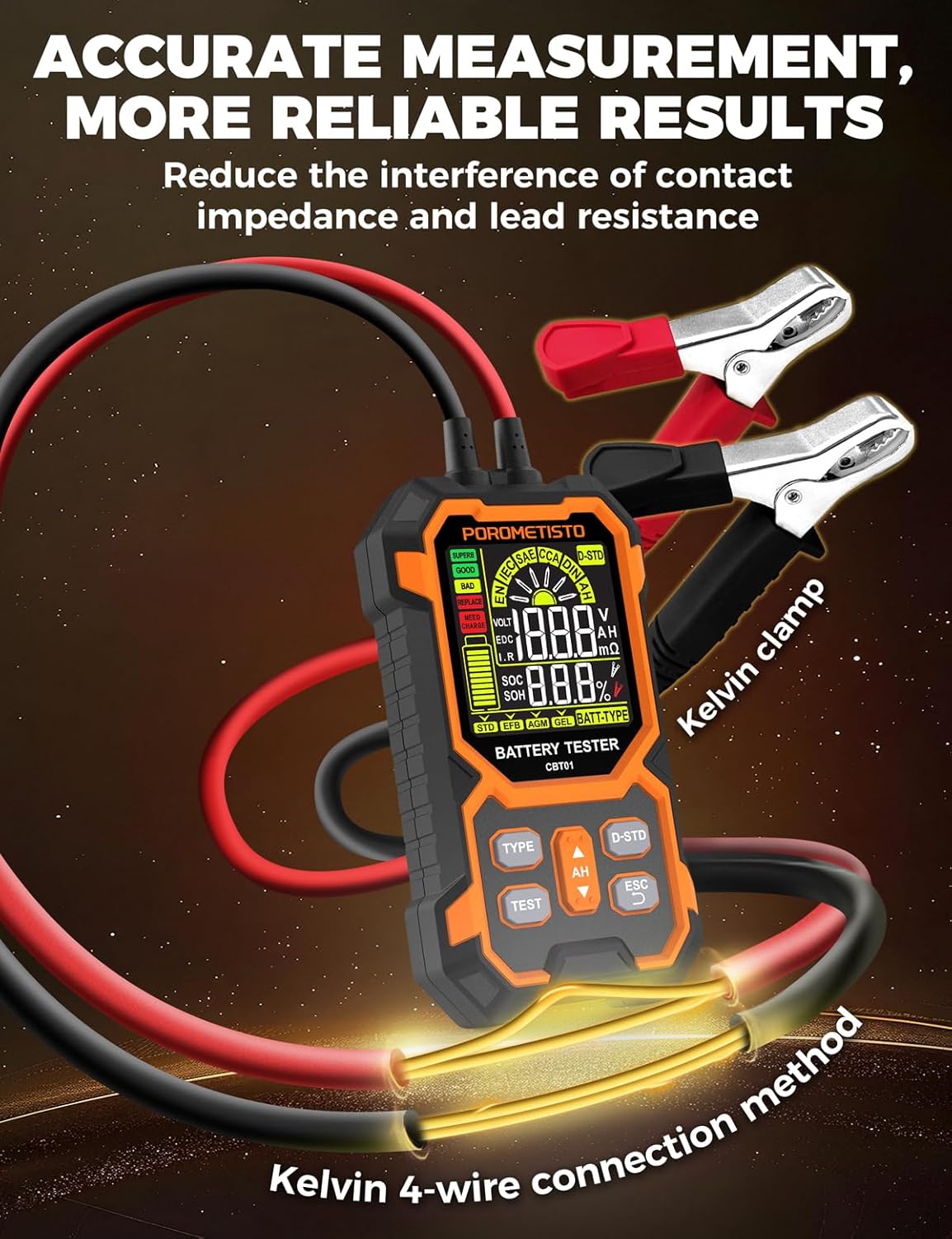 12V 24V Car Battery Tester, POROMETISTO CBT01 Automotive Battery Checker, Auto Battery Voltage Internal Resistance Tester, Battery Analyzer Tester for Car Truck Motorcycle SUV Boat ATVs RVs