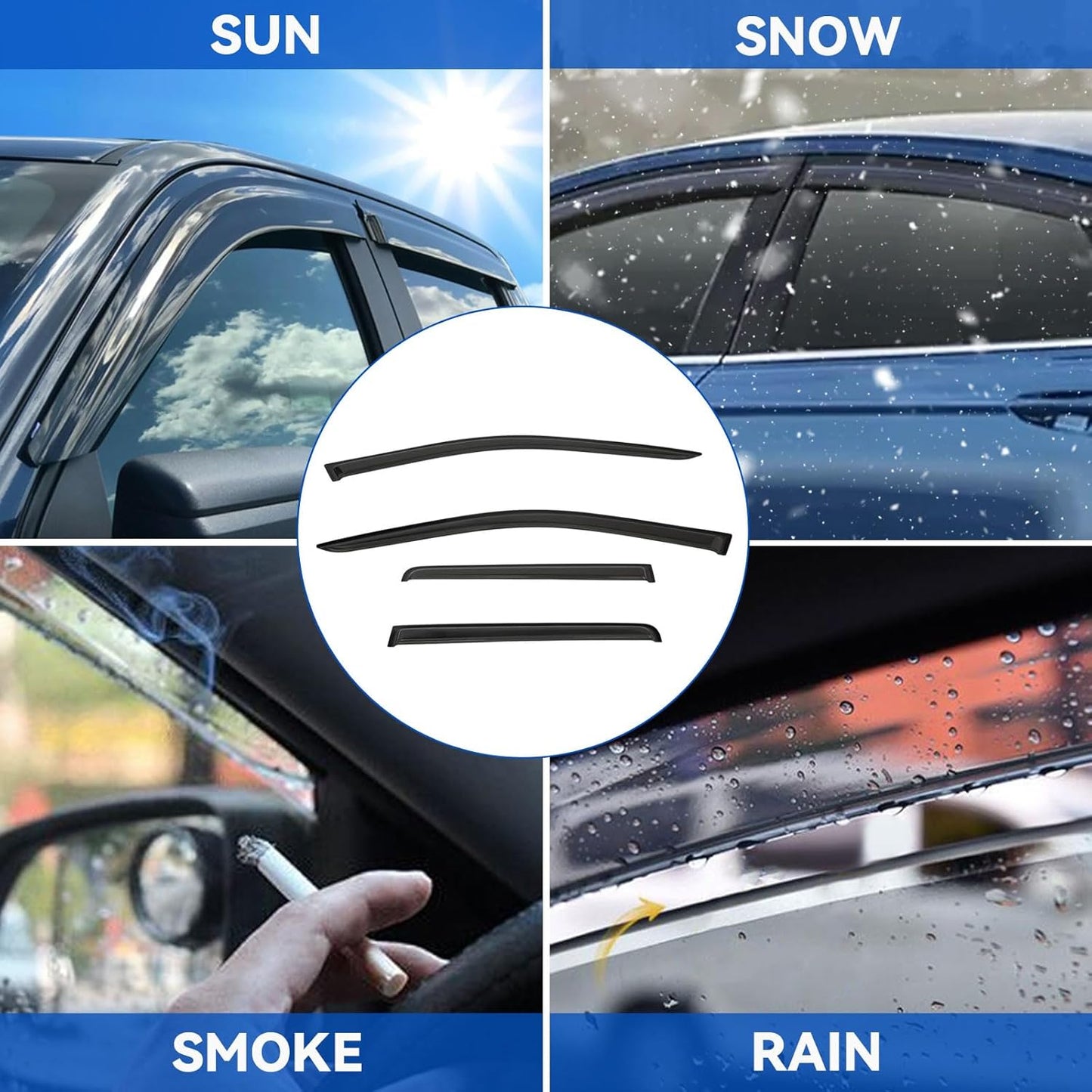 4pcs Front+Rear Smoke Tint Sun/Rain Guard Outside Mount Tape-On Vent Window Visors Compatible with 11-16 Compass 17 MK Old Body