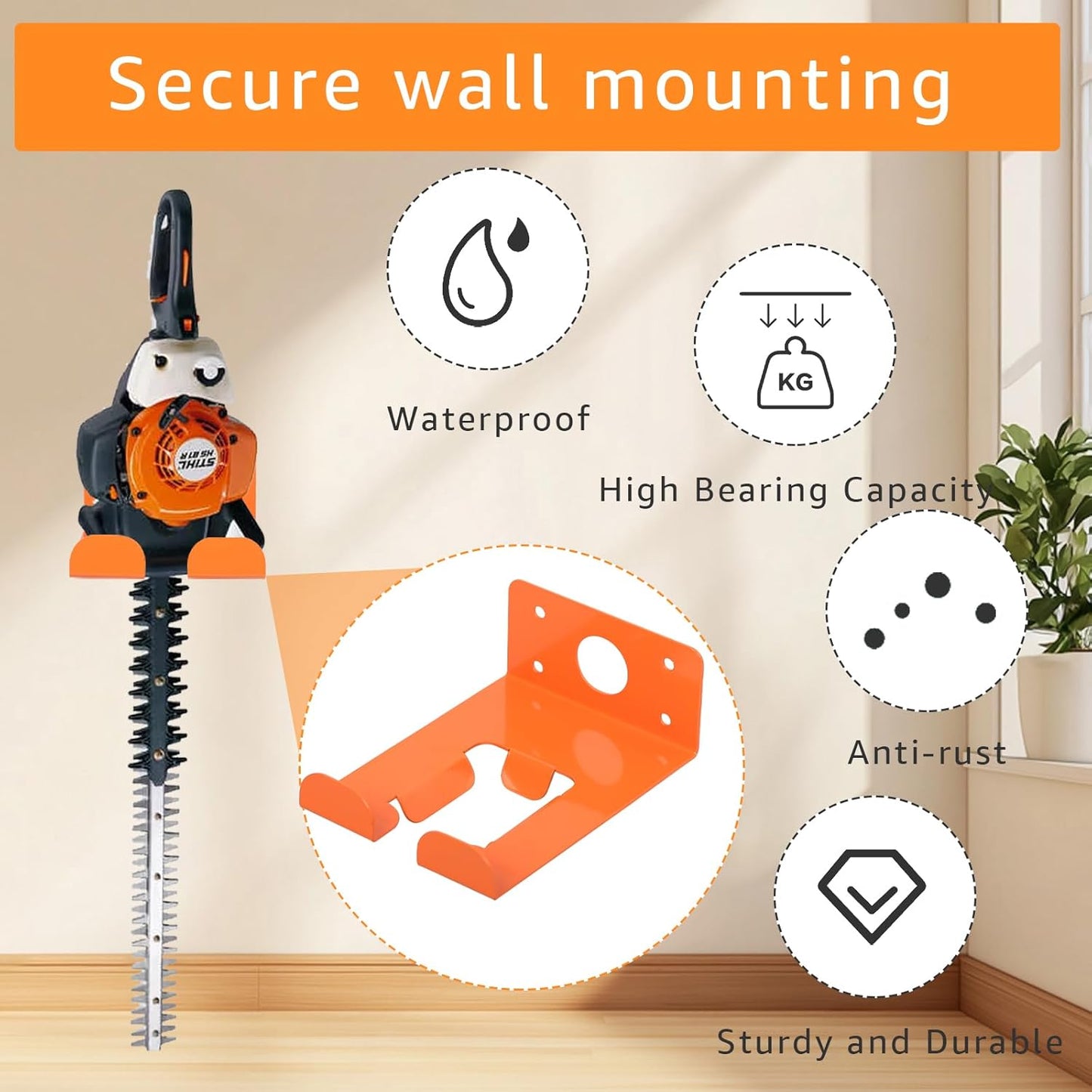 Weed Eater Rack & Chainsaw Holder - Heavy Duty Garage Organizer Wall Mount for Grass Trimmer,Hedge Trimmer, Backpack Blower, Garden Tools, 2 Pack