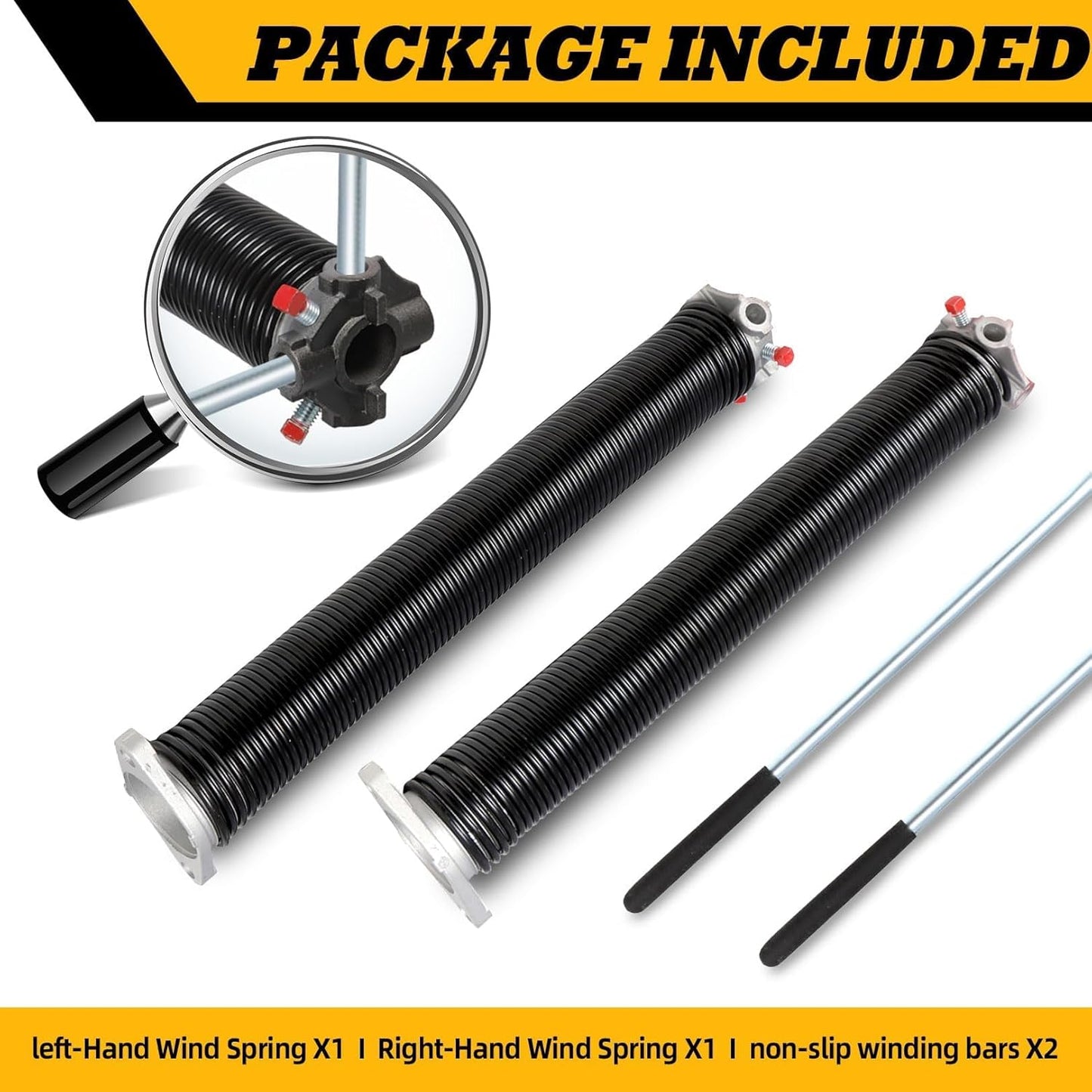 Pair of 2"Garage Door Torsion Springs Set with Non-Slip Winding Bars, Electrophoretic Coated (0.225X2"X23")