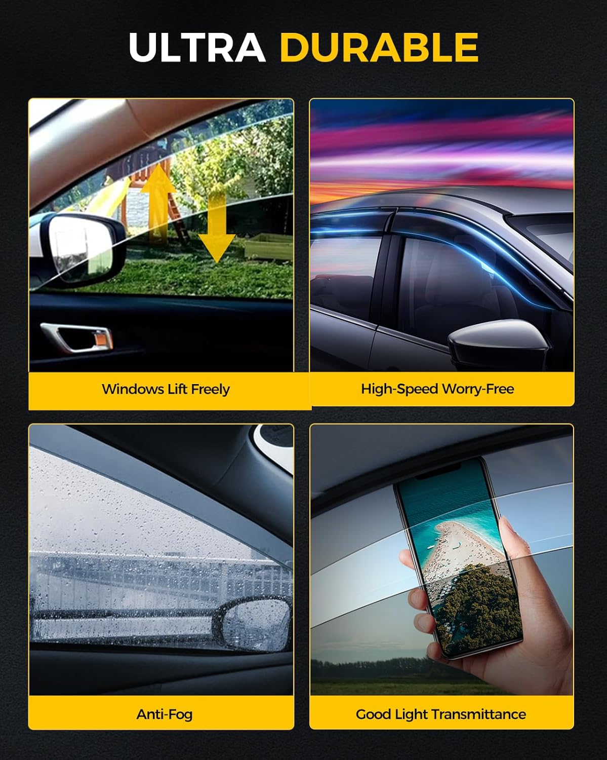 Rain Guards for Car Windows, Tape-On Window Visors Rain Guards Fit for Ford Explorer 2011-2019, Window Deflectors, Vent Visors for Ford Car Accessories, 4 Pieces