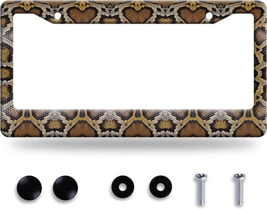 Snake Printed License Plate Frame Animal Skin Texture License Plate Stainless Steel Funny License Plate Holder Colorful Car Accessory with Screws Car Decoration 12.3" x 6.3" Men Women