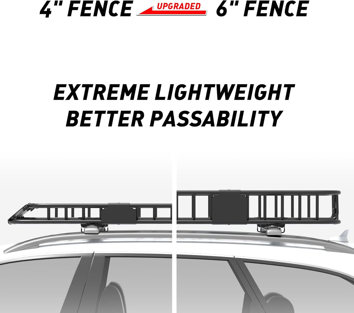 Wildroad Roof Rack Cargo Basket, Upgraded 4” Fence Wide Car Roof Basket, 84"x 50"x 4" Universal Car Top Carrier Basket with Super Duty Bungee Cargo Net and Ratchet Straps Fits for SUV Truck Cars