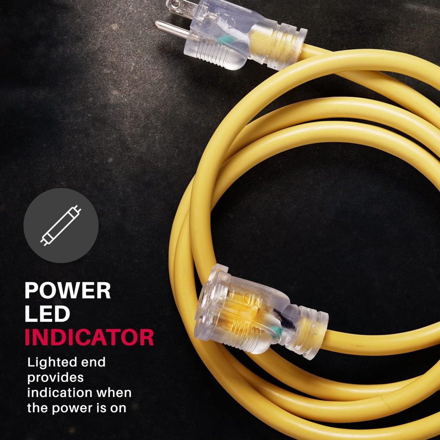 6ft Outdoor/Indoor Extension Cord 12/3 Gauge Extra Heavy Duty 3 Prong SJTW, Waterproof, Flexible Cold-Resistant Long Power Cord,15A 125V 1875W, Yellow by LifeSupplyUSA