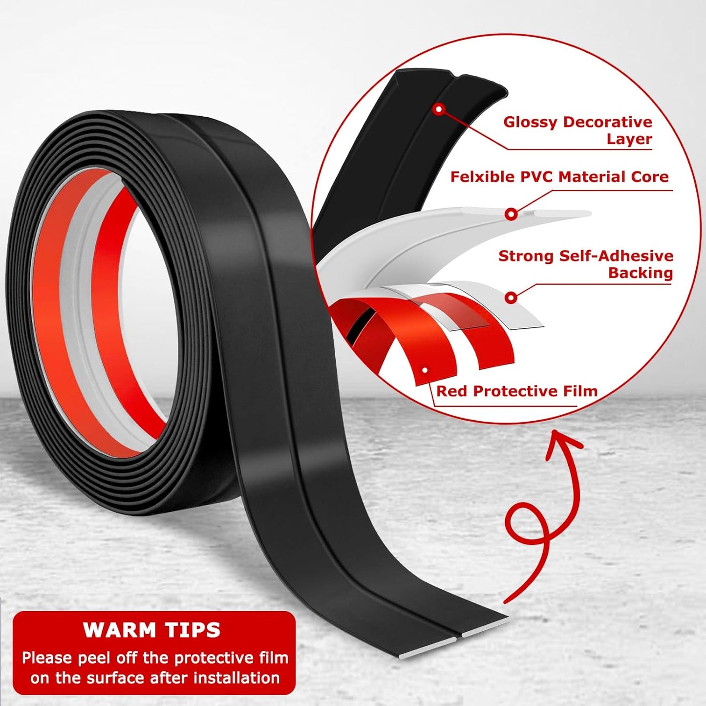 Flexible Wall Corner Protector Moulding Trim Peel and Stick Wall Corner Guards Edge Protector Self Adhesive Molding Trim Strip for Edge Ceiling (Black, 0.8 in x 40 Ft)