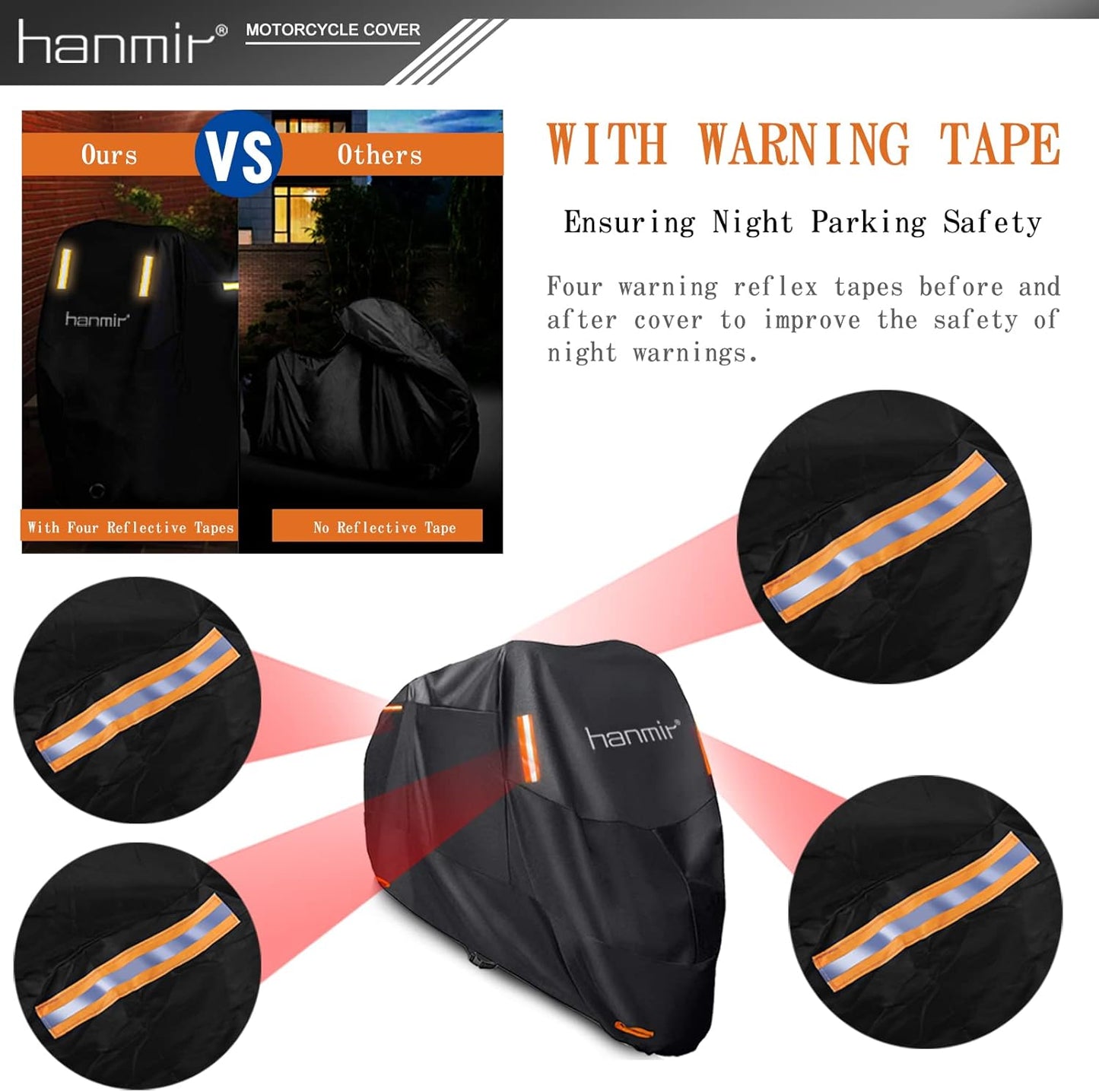 Motorcycle Cover,Motorbike Cover All Season Universal Weather Waterproof Outdoor UV Protection with 4 Reflective Strips & Storage Bag,XXXL Motorcycles Vehicle Cover