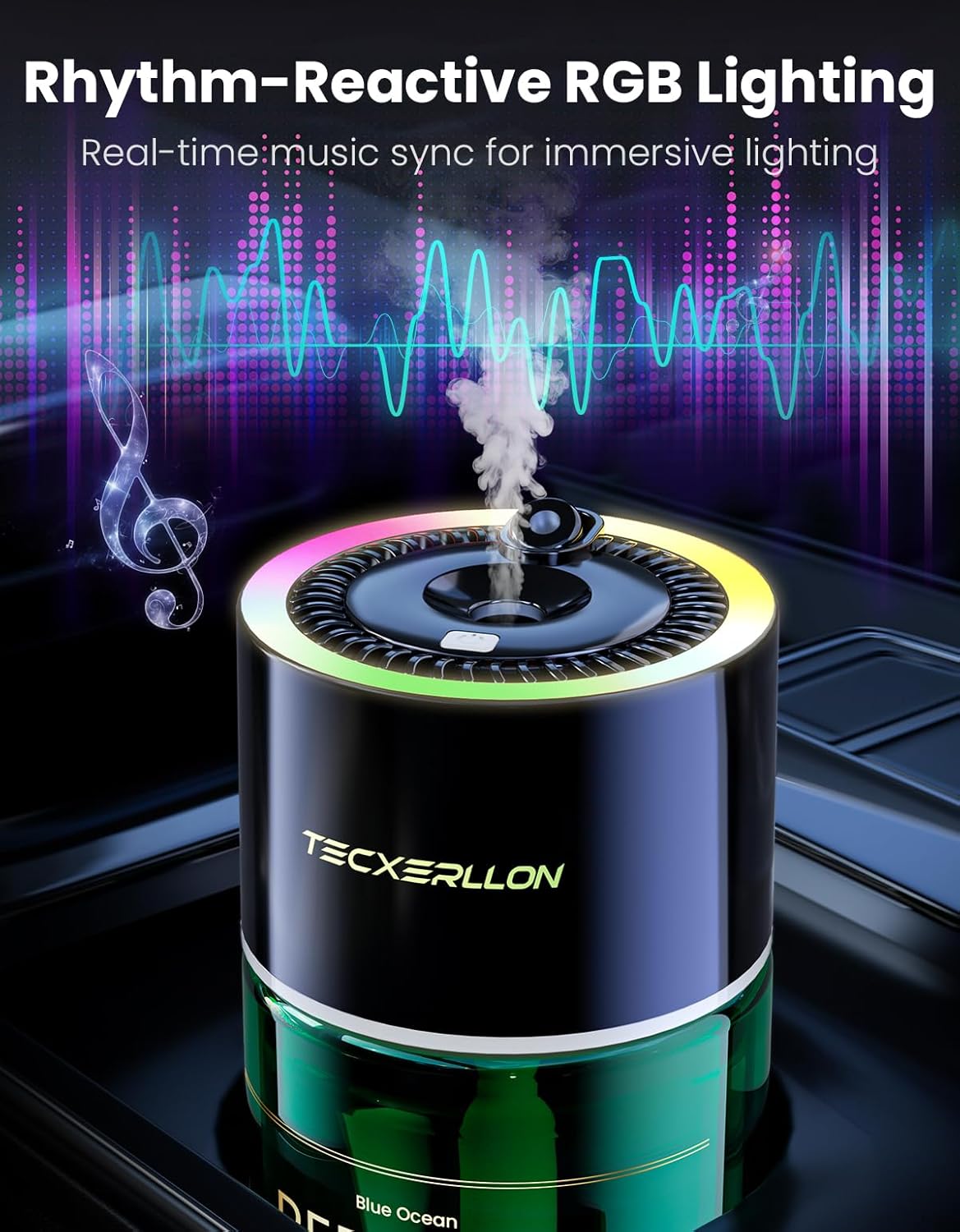 Car Air Freshener, Car Diffuser with RGB Ambient Light & Starry Ceiling, 4 Smart Scent Modes, 120-Day Runtime, Auto On/Off,USB-C Rechargeable, Ocean-Inspired Fragrance, 120ML