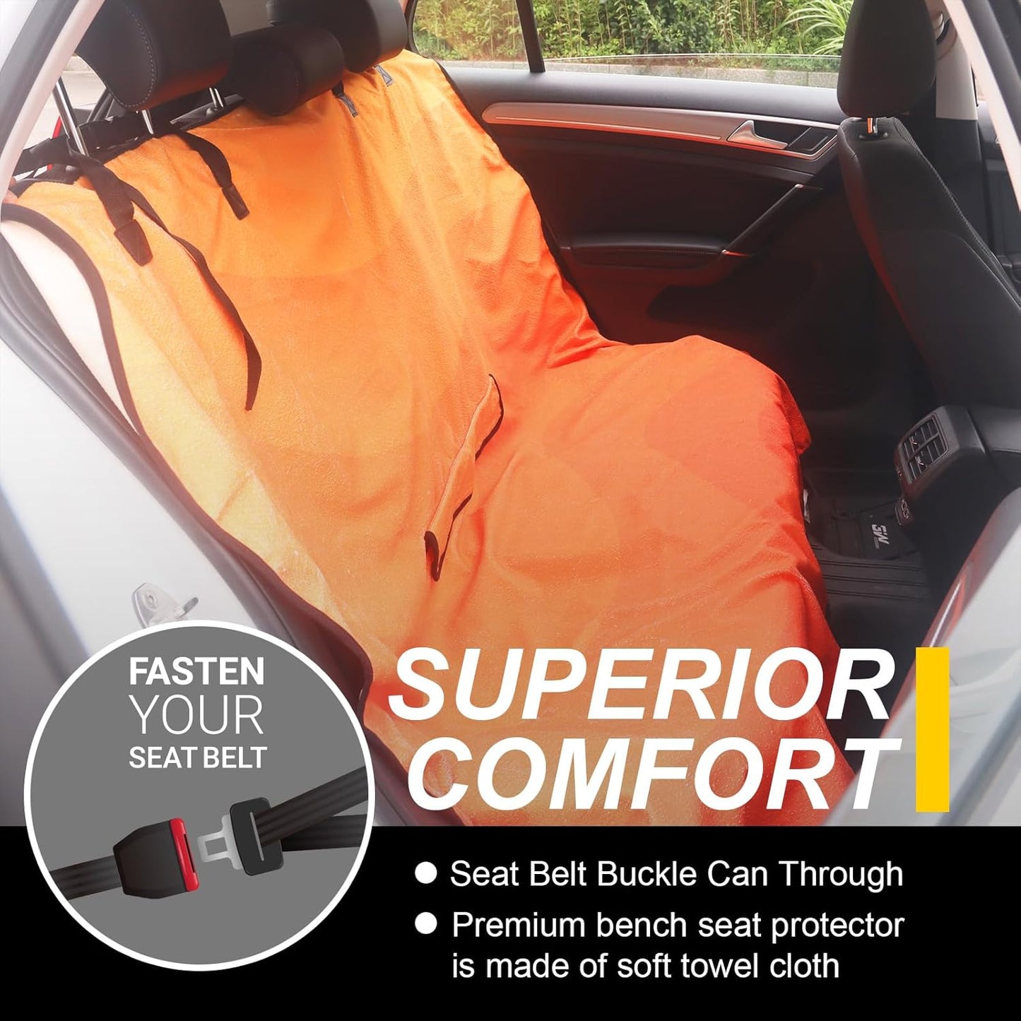 Back Seat Cover for Car Trucks Van SUV,Waterproof Rear Bench Towel Seat Covers for Dogs and Kids,Automotive Backseat Protector (Orange)