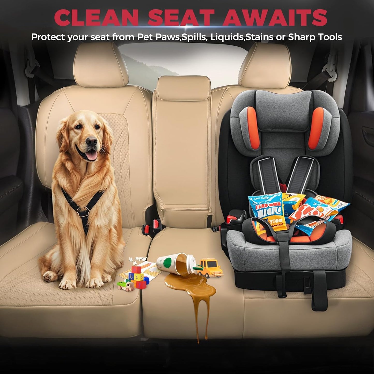 FREESOO Seat Covers for Honda CRV, Custom Fit Car Seat Covers for CRV LX EX EX-L Sport Touring Special Edition Trailsport Hybrid & Gas 2023 2024 2025 2026, Waterproof Leather Full Set, Beige