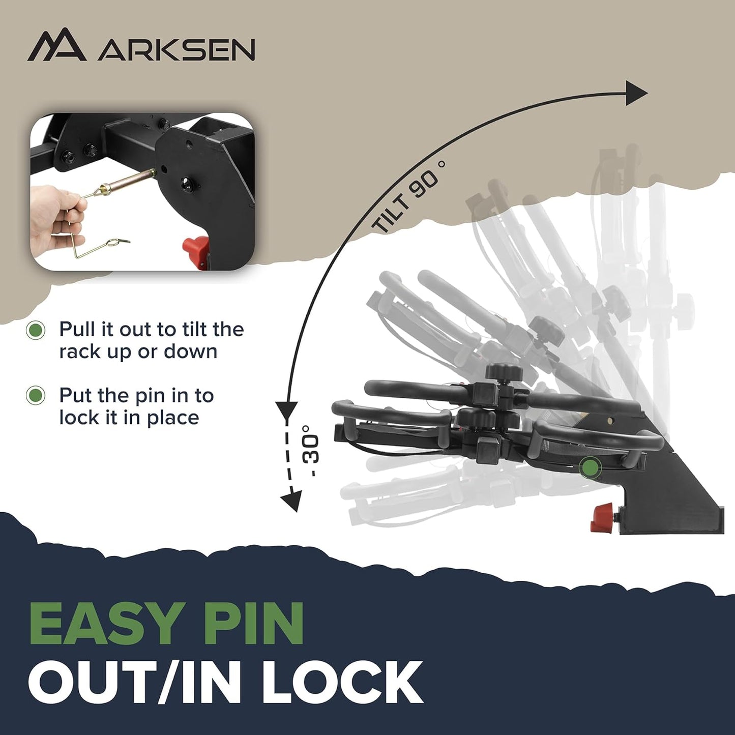 Arksen Hitch Mounted Smart Tilting 2-Bike Rack Platform Style 2" Foldable Carrier for Standard, Fat Tire, and Electric Bicycles -150 lbs Heavy Weight Capacity