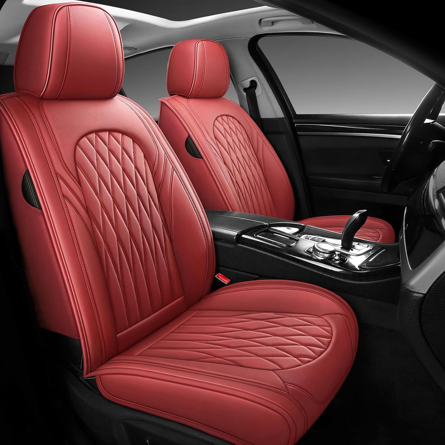 WELLDO Car Seat Covers Full Set, Leather Seat Covers for Cars, Car Seat Protector Waterproof, Non-Slip Car Interior Covers Full Set Universal Automotive Seat Covers for Most Sedans SUVs, Burgundy