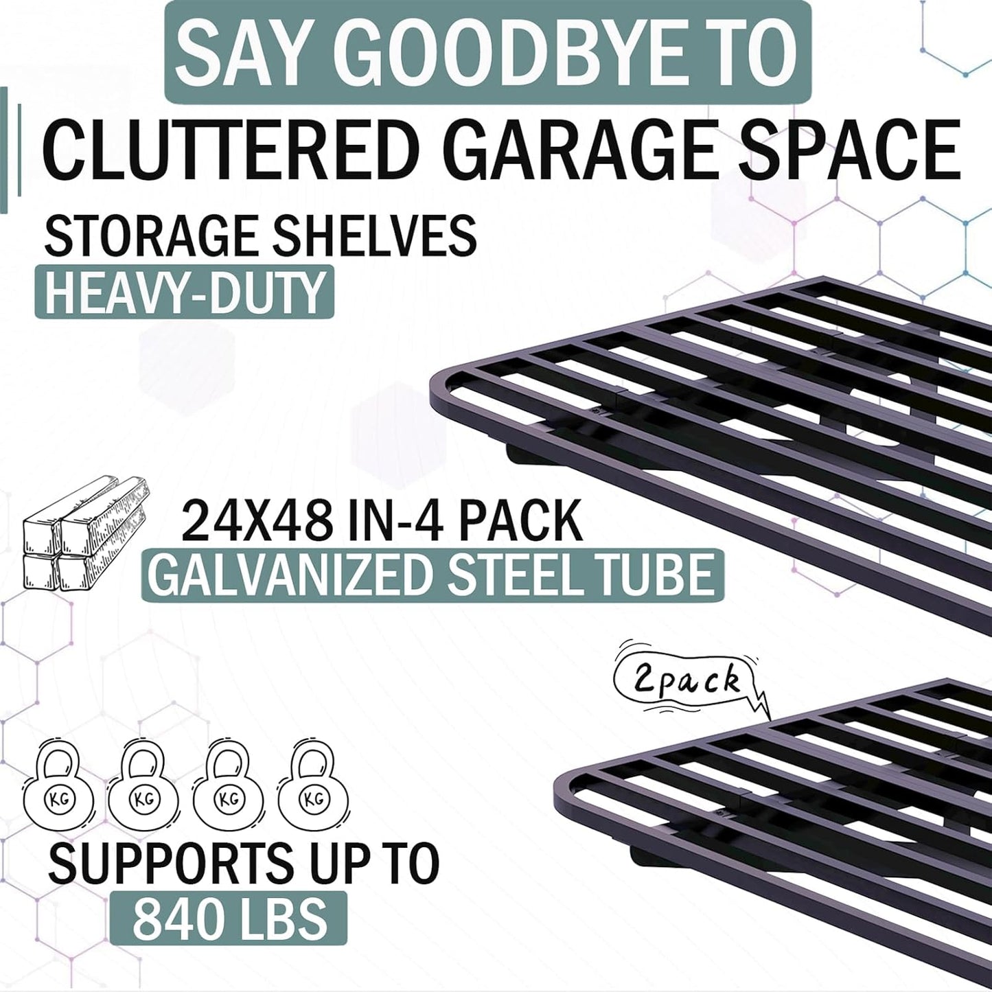 4-Pack 2x4ft Garage Shelving Wall Mounted, 4 ShelfTotal 16 ft(L) Garage Wall Storage, Heavy-Duty Storage Shelves, perfect for holding storage bins, boxes, sporting goods, tools, and more. Space-Saving