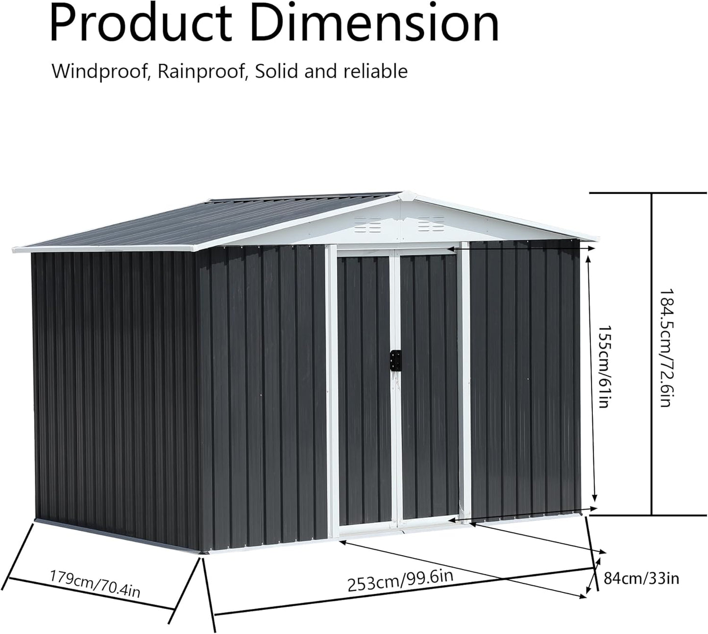 8x6 FT Outdoor Storage Shed,Metal Shed with Sliding Door & Air Vent,Garden Shed W/Sloped Roof,All Weather Waterproof Tool House for Backyard,Patio,Garage,Lawn,Grey